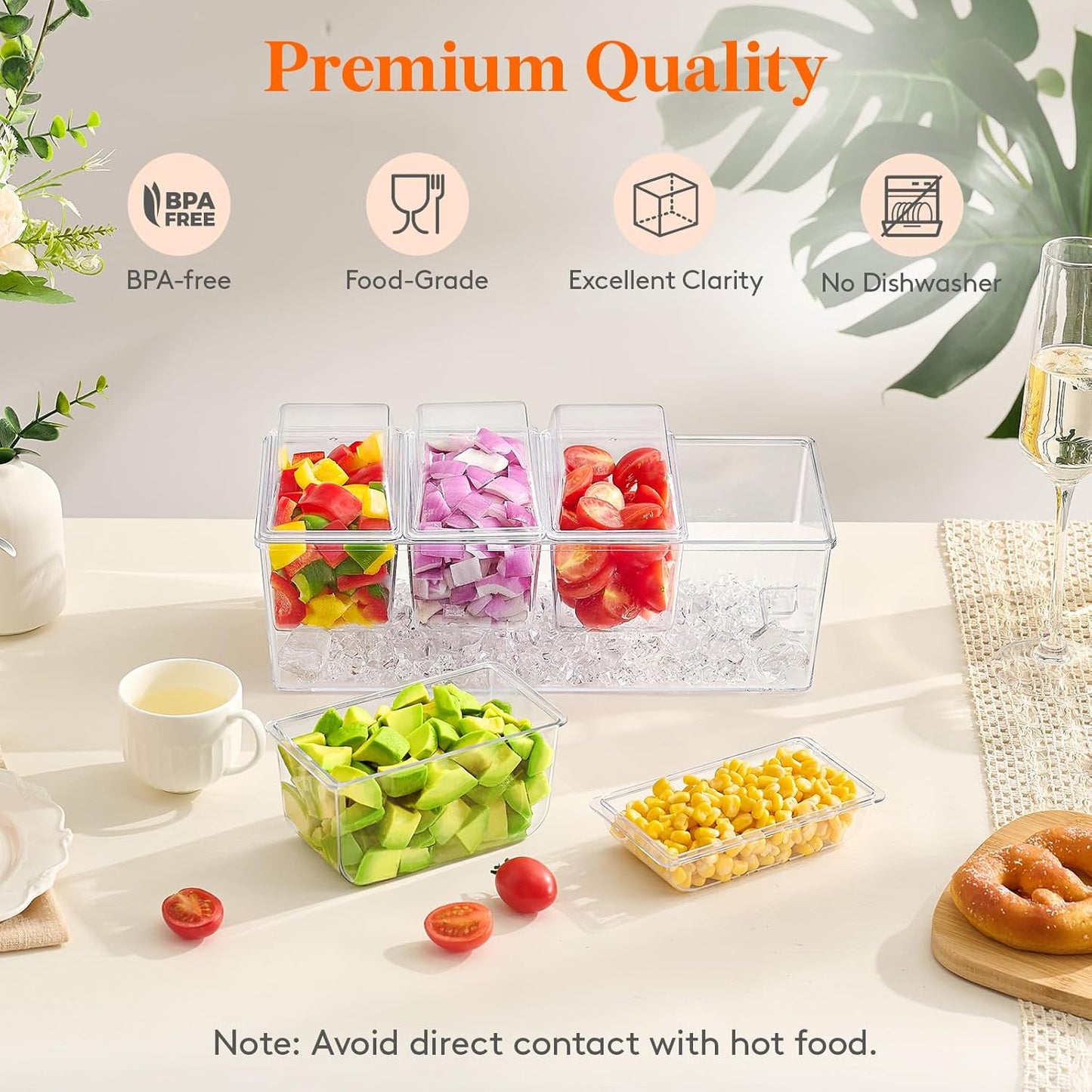 Lifewit Taco Bar Serving Set for Party with 4 Containers(2.5 Cup) & Components, Large Ice Chilled Condiment Caddy Organizer, Garnish Serving Tray Platter for Mimosa Bar Accessories, Fruit, Salad, Food