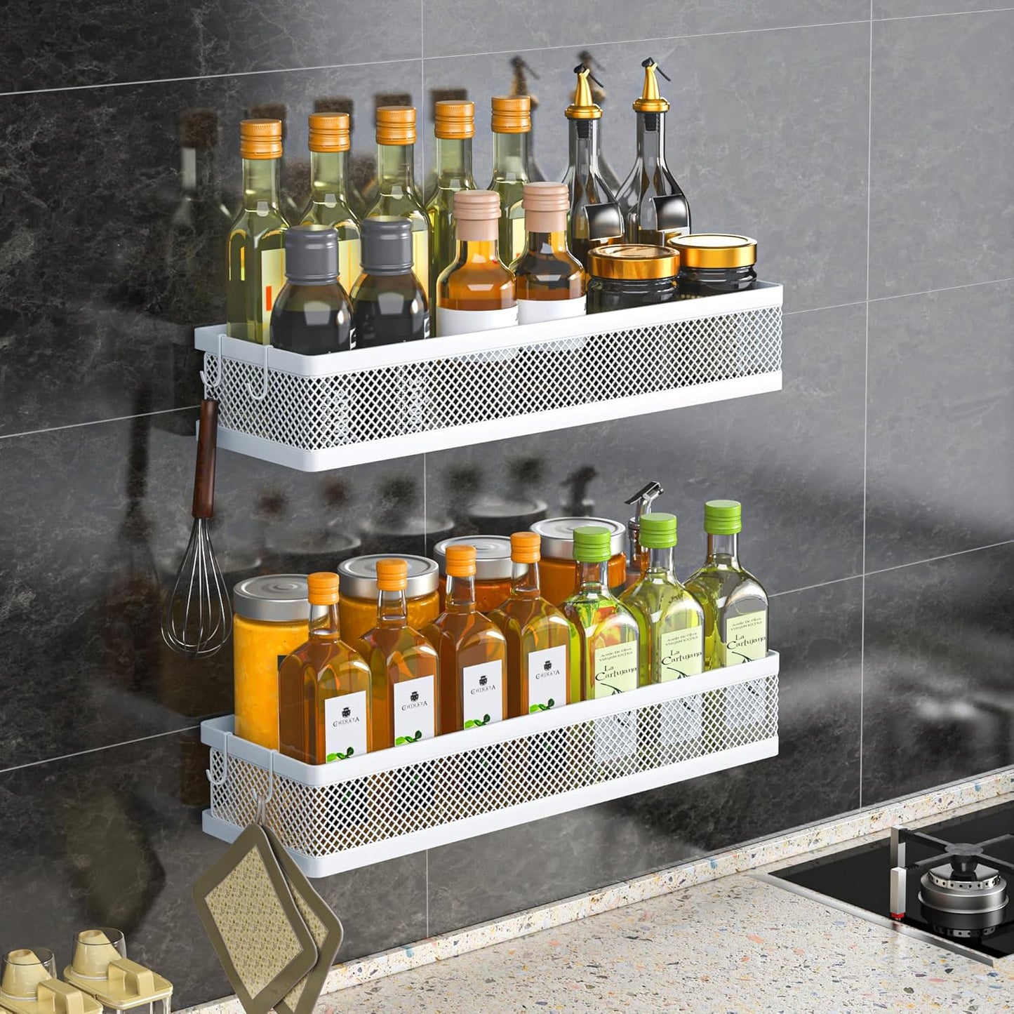 PUSDON Metal Wall Hanging Basket 2 Packs DIY Suitable for Multiple Scenes - Large White Netting Set