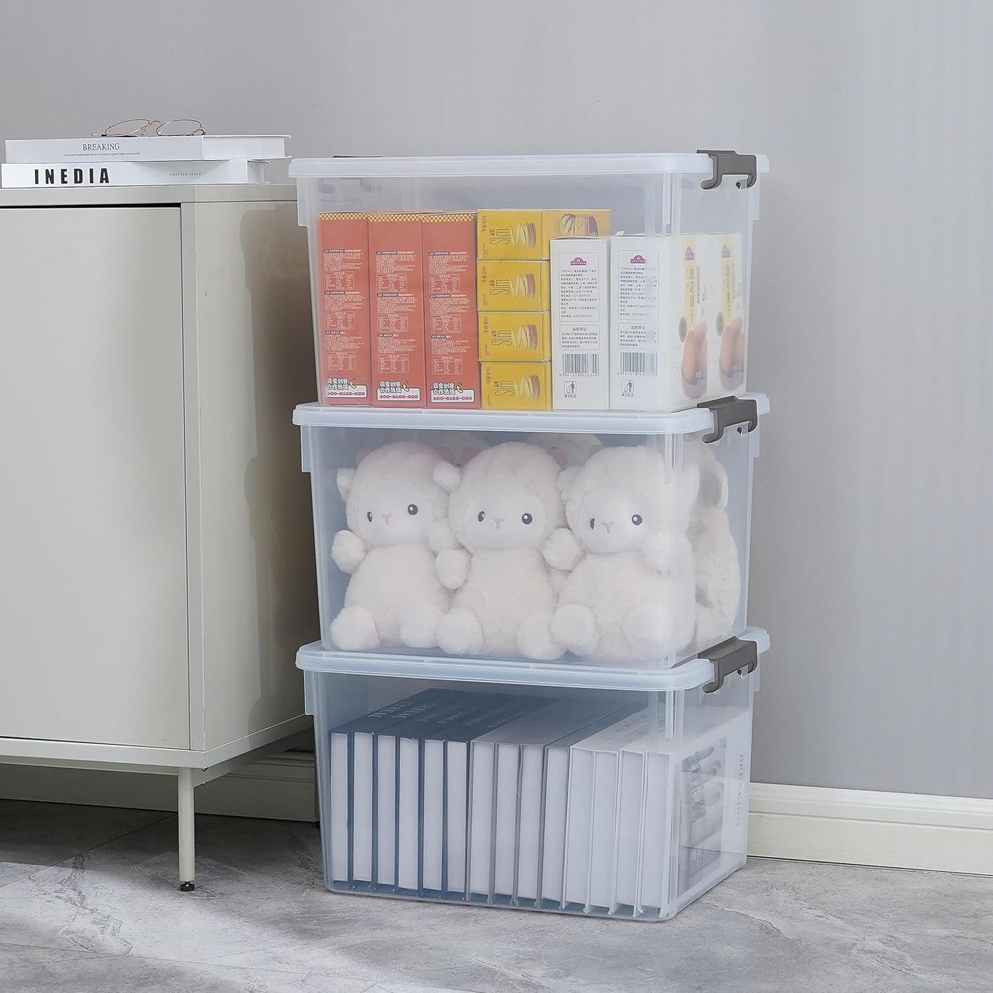 Citylife 32 QT Plastic Storage Bins with Latching Lids Stackable Storage Containers for Organizing Large Clear Storage Box for Garage, Closet, Kitchen, 8 Packs