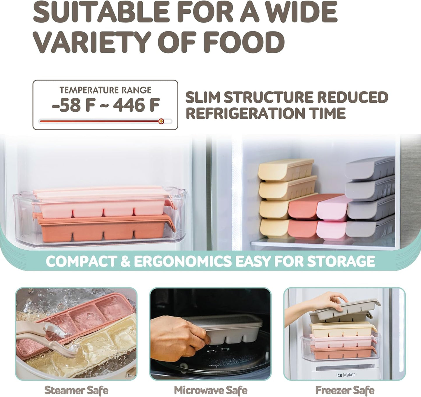 Silicone Freezer Trays with Lid,1.7oz 4 Section 4 Sets-Leak Proof Silicone Freezer molds for Homemade Baby Food Breastmilk, Purees, Vegetables, Baby Food Jars Ice Tray with Lid BPA Free Mix