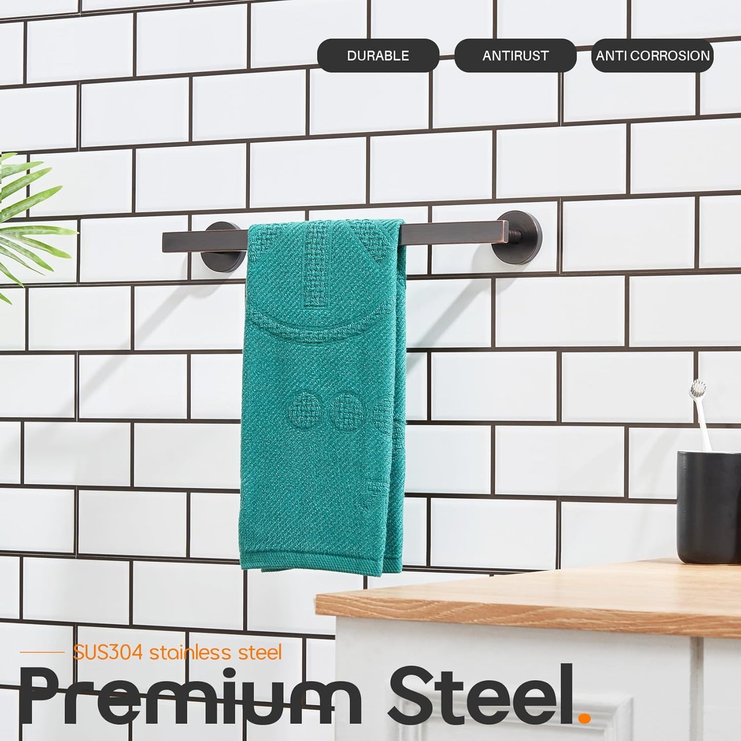12 Inch Bathroom Towel Bar Bath Towel Rack Kitchen Towel Holder Towel Ring Wall Mounted SUS304 Stainless Steel Oil Rubbed Bronze AN4001ORB-L12