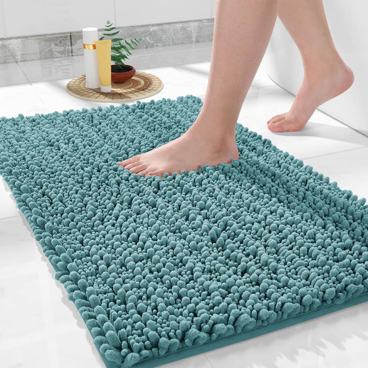 Yimobra Large Bathroom Rugs Non Slip Washable 36x24 Inch - Ultra Soft Absorbent Chenille Bath Mat, Quick Dry Shaggy Floor Carpet for Tub Shower, Teal Blue Home Decor Accessories