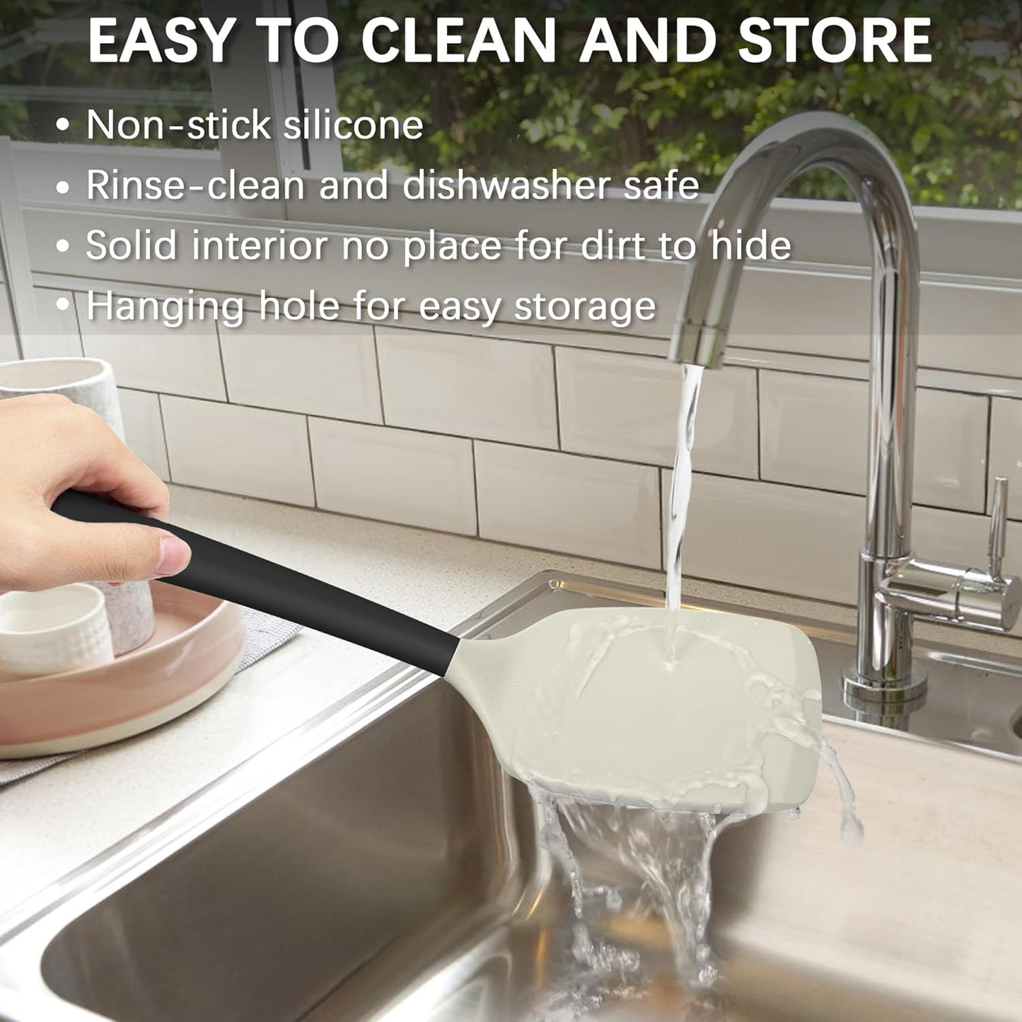 Coukre 2 Pack Silicone Spatula Set, High Heat Resistant, BPA Free Kitchen Spatula, Solid & Slotted Turner for Non-Stick Pans, Sautéing, and Flipping (2, Beige)