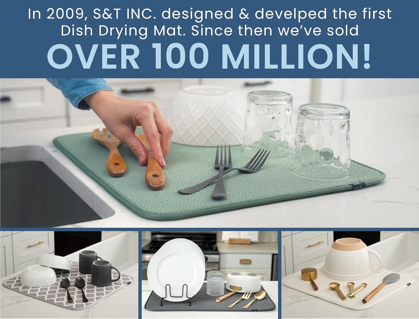 S&T INC. Dish Drying Mat Jumbo, 18” x 30”, Absorbent Microfiber Kitchen Counter Mat, Dish Drying Pad for Dishes, Utensils, Pots and Pans, Jumbo, Grey Stone