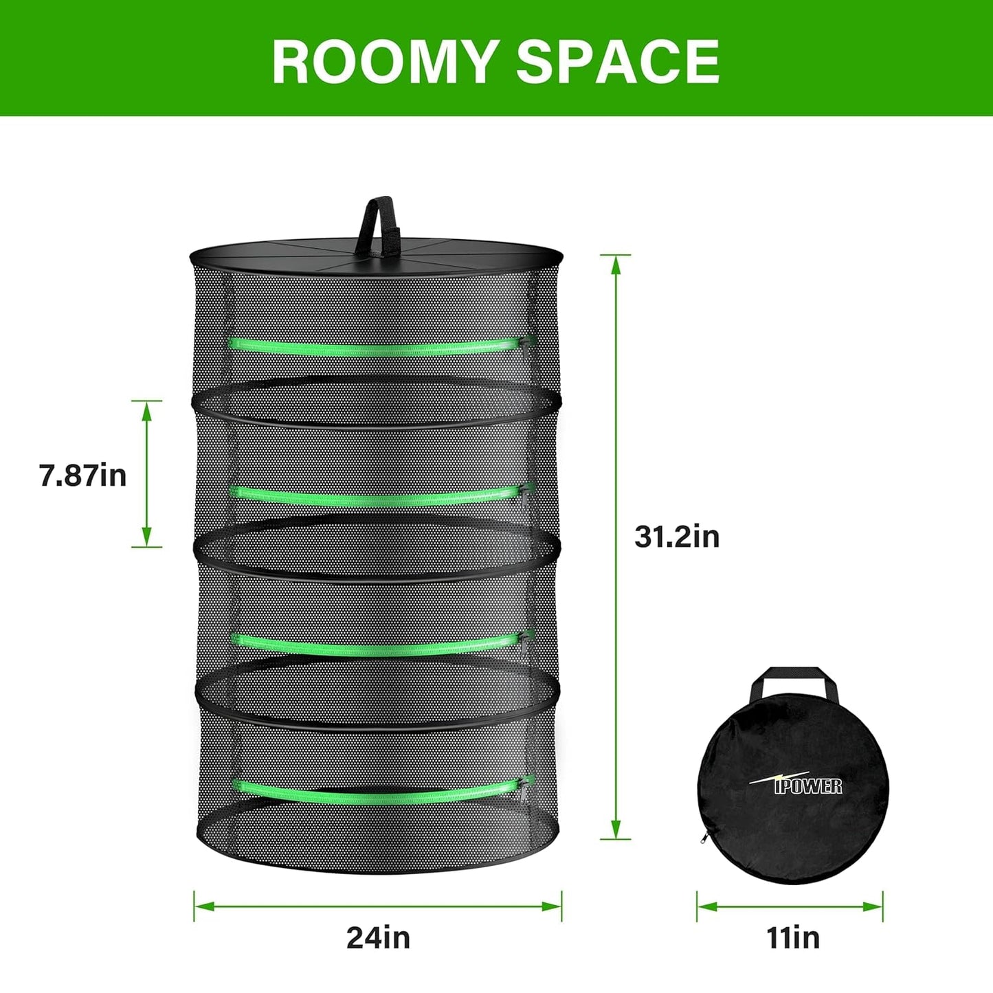 Simple Deluxe 2 Layer 24'' Herb Drying Rack with Hook, Zippered Design Hanging Dry Mesh Folding Basket Dryer for Clothes, Herbs