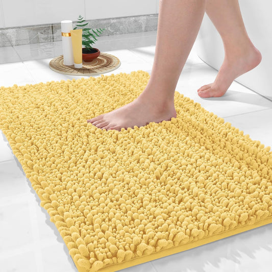 Yimobra Large Bathroom Rugs Non Slip Washable 36x24 Inch - Ultra Soft Absorbent Chenille Bath Mat, Quick Dry Shaggy Floor Carpet for Tub Shower, Yellow Home Decor Accessories