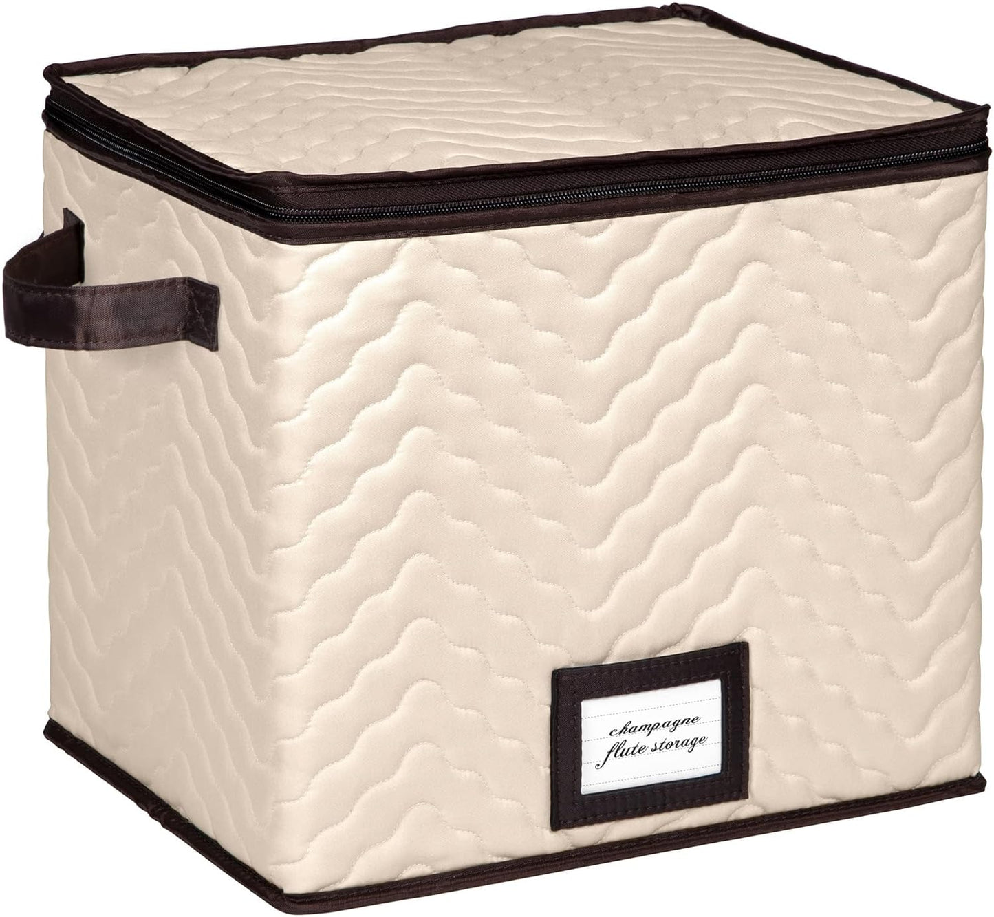 Champagne Flute Glass Storage Box with Dividers - Holds 12 Champagne Flute Glass up to 3" Wide - Stemware Storage Case - Protects Fine China - Durable Quilted Microfiber Bin with Carry Handles