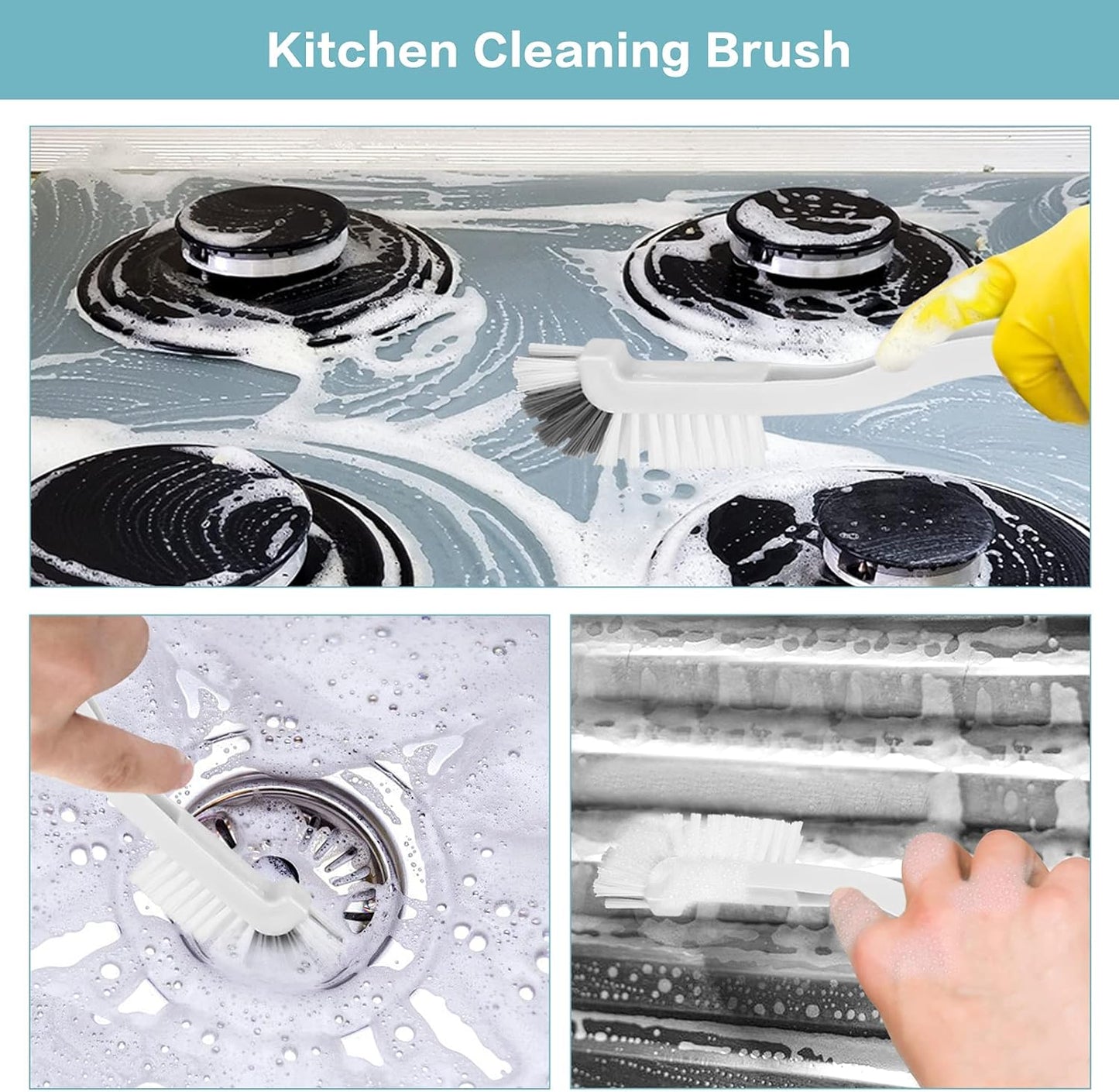 8 Pcs Dish Brush Bottle Bathroom Scrub Brushes Kitchen Cleaning Brush Right Angle Kitchen Brush Sink Household Pot Pan Edge Corners Tile Lines Brush with Stiff Bristles