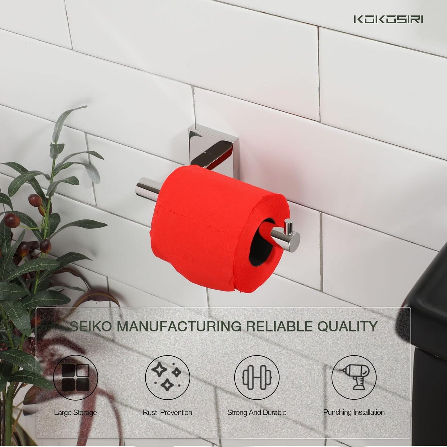 KOKOSIRI Toilet Paper Holder for Bathroom Toilet Roll Holder Hold Mega Rolls Polished Chrome Stainless Steel B2005CH