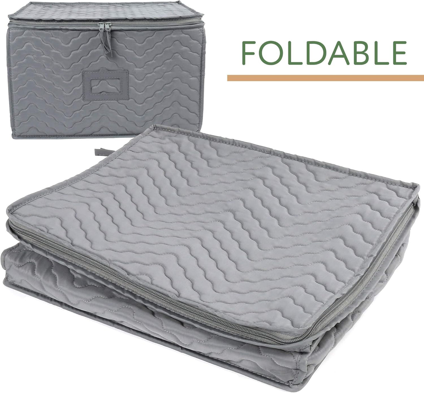 LotFancy Stemware Storage Container - Deluxe Quilted Storage Case with Dividers for 12 - Wine Glasses, Champagne Flutes, Glassware, Drinkware Storage Box Chest, 15.5"x12.5"x 10", Gray