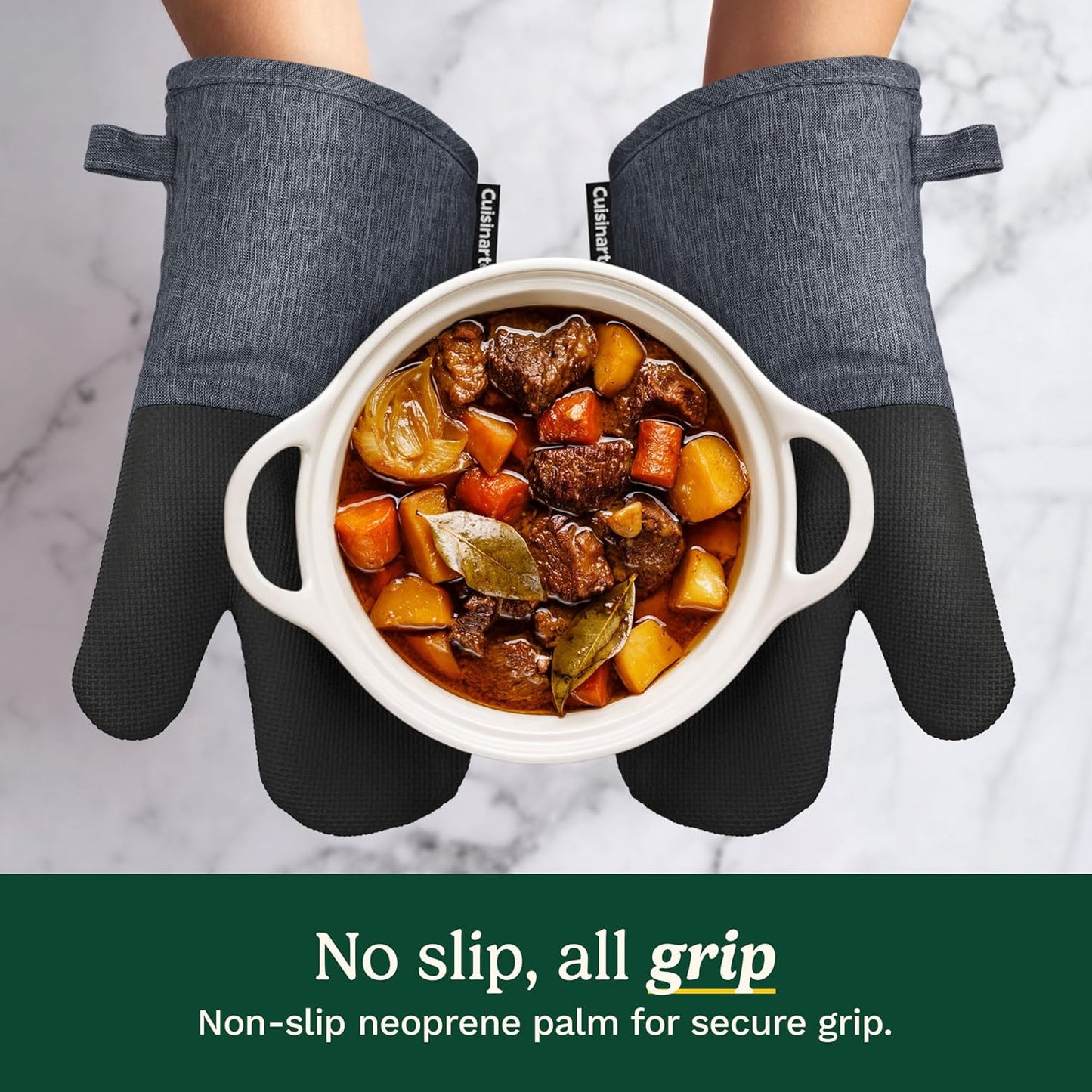 Cuisinart Kitchen Oven Mitts – Heat-Resistant Kitchen Mitts for Oven with Non-Slip Neoprene Palm, Long Cuff, and Cotton Filling – Durable Oven Gloves for Cooking, Baking, & Grilling (Chambray)