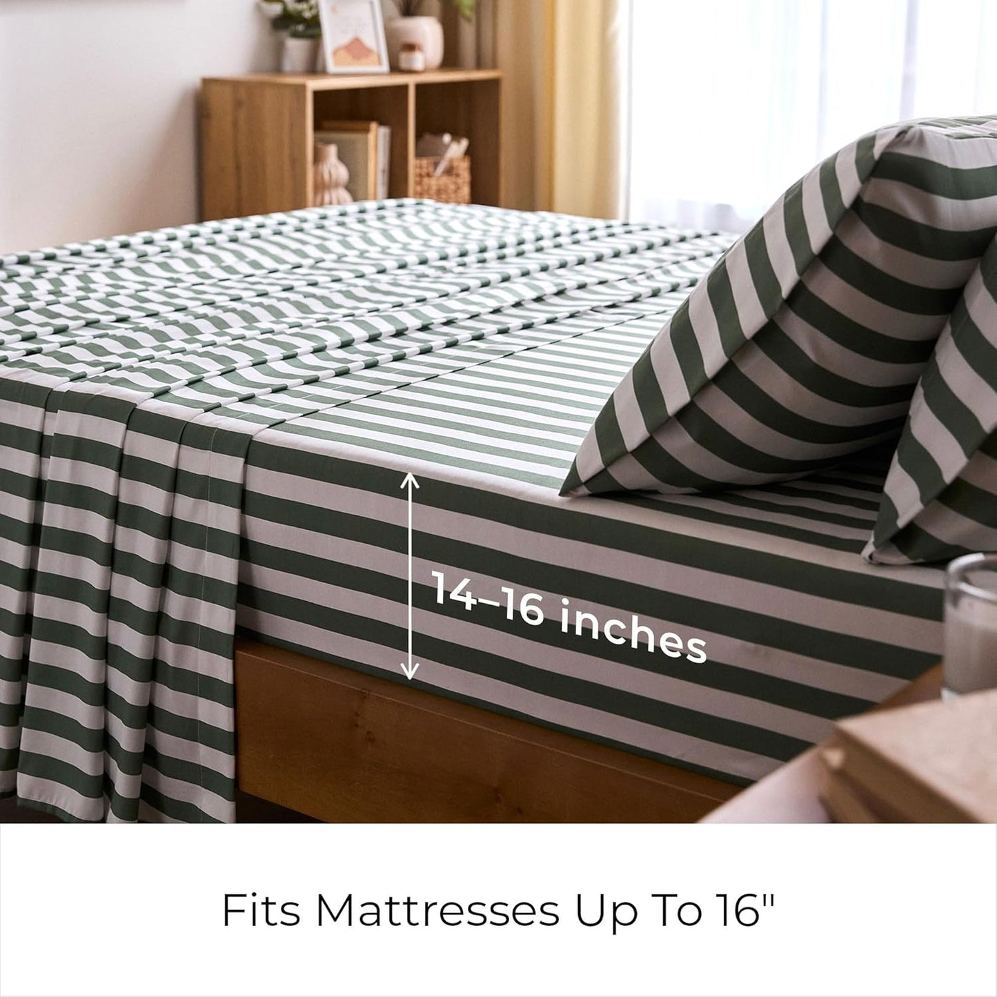 Mellanni Split King Sheets Set - 5 PC Iconic Collection Bedding - Hotel Luxury, Extra Soft, Cooling Bed Sheets - Wrinkle, Fade, Stain Resistant (Split King, Oxford Stripe Sage)