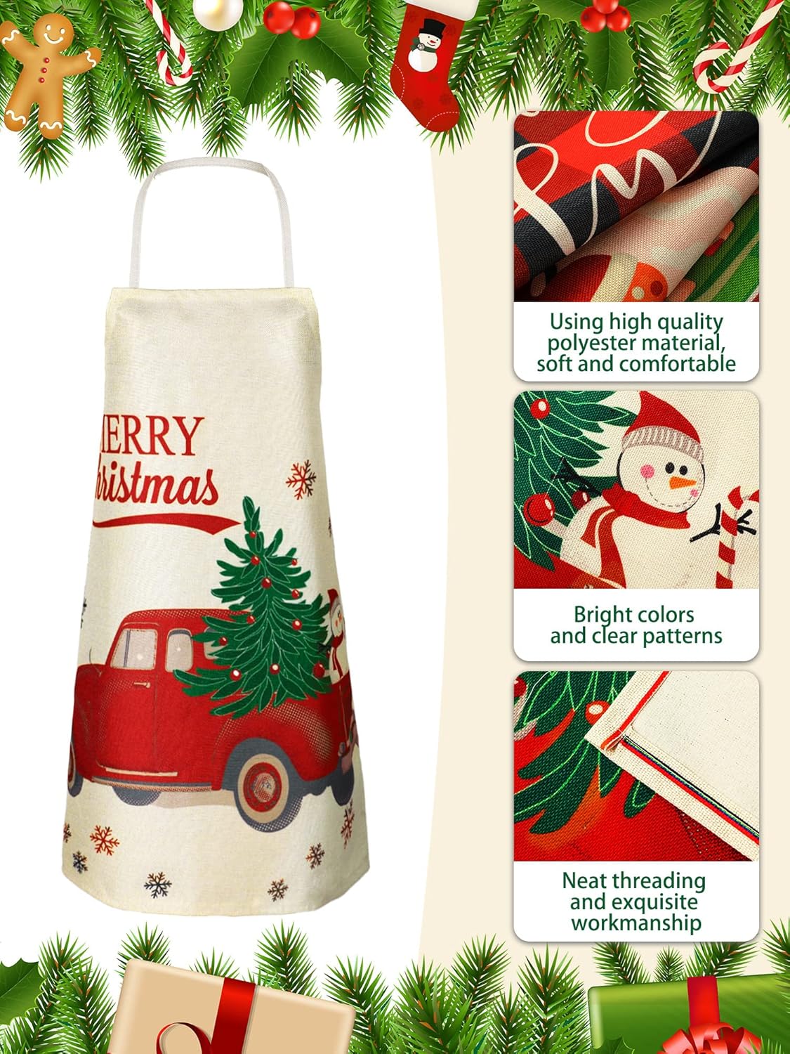 SATINIOR 4 Pcs Christmas Aprons Adjustable Kitchen Cooking Aprons Xmas Buffalo Plaid Merry Christmas BBQ Bib for Adults