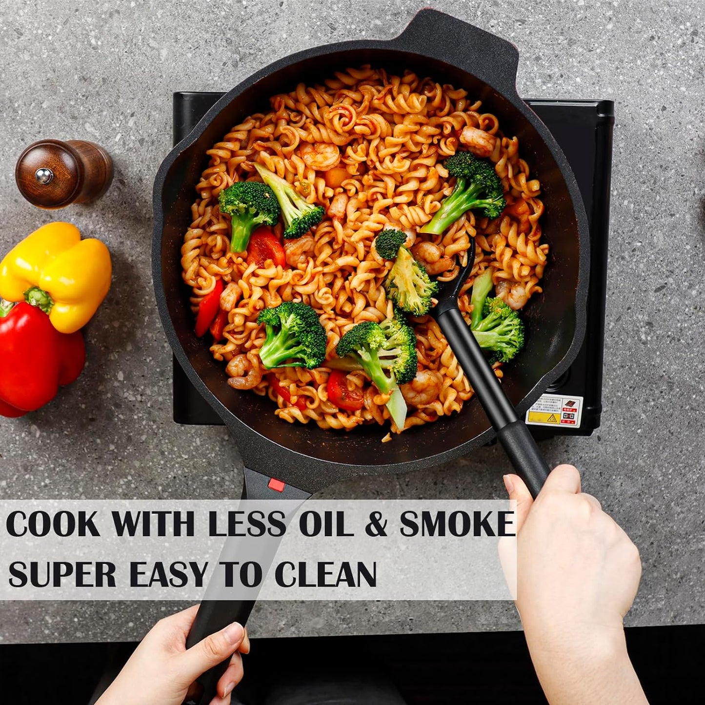 DIIG Nonstick Deep Frying Pan Skillet with Lid, 12 inch/ 5.5 QT Saute Pan with Silicone Lid, Sauce Cookware Cooking Chef Pans, Cast Aluminum Induction Compatible, Ruby Red