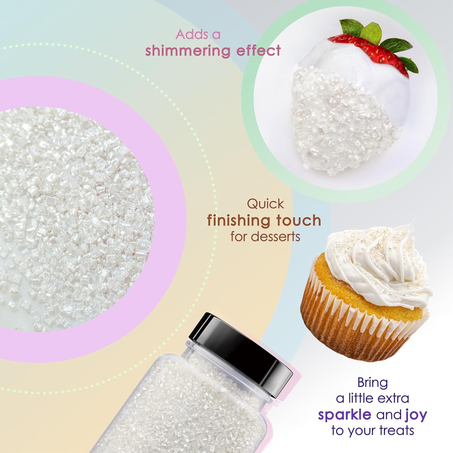 Bakerpan Pearlized Sugar Sprinkles for Baking - 5 Ounce - Sparkling White Decorating Sugar Crystals for Cookies, Cake Pops, Ice Cream (Made in USA)
