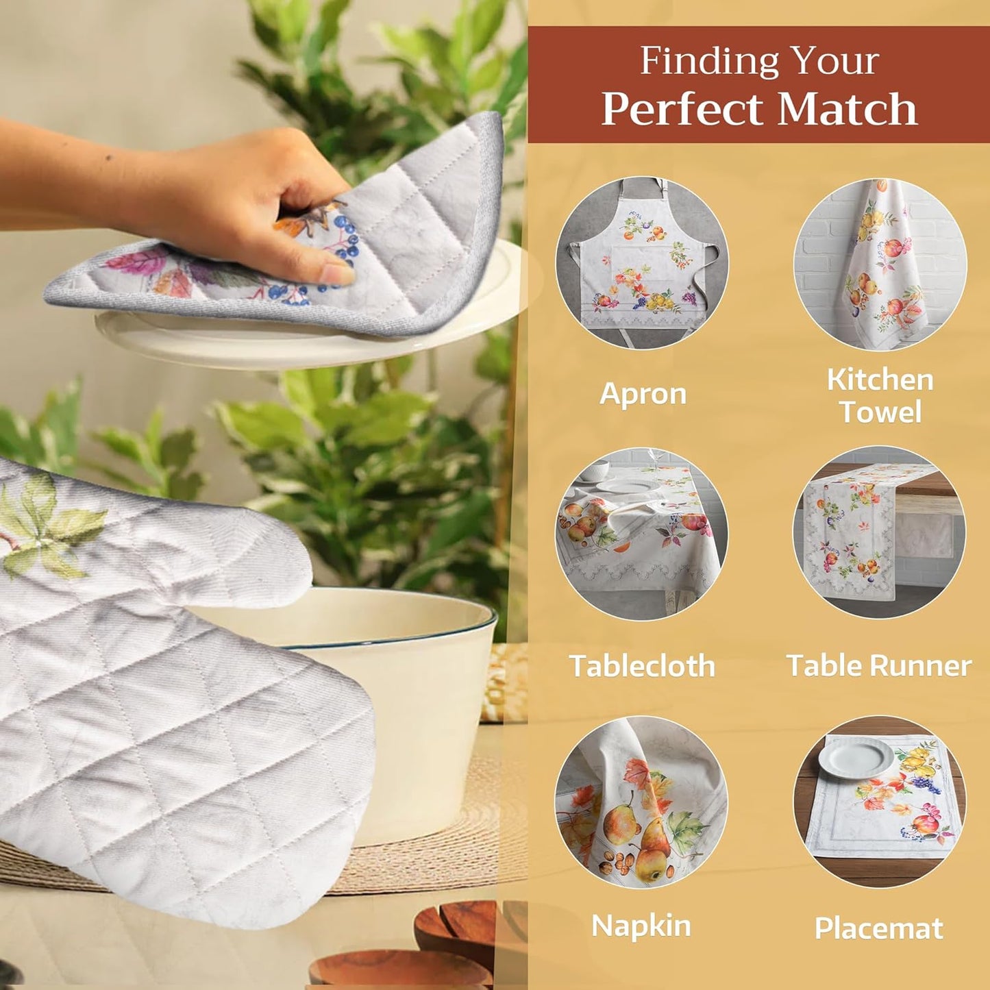 Maison d' Hermine Pot Holders Set 100% Cotton Heat Resistant Potholders 8" x 8" Hot Pads with Loop BBQ, Cooking, Baking, Grilling, Kitchen, Handling Hot Pans (Pack of 2, Fruit D'Hiver)