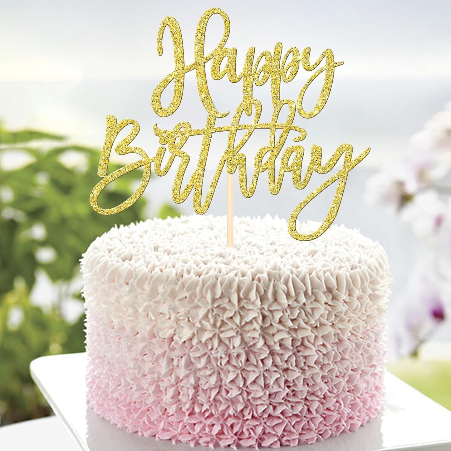 ZHUOWEISM 1 PCS Gold Happy Birthday & Anniversary Cake Topper