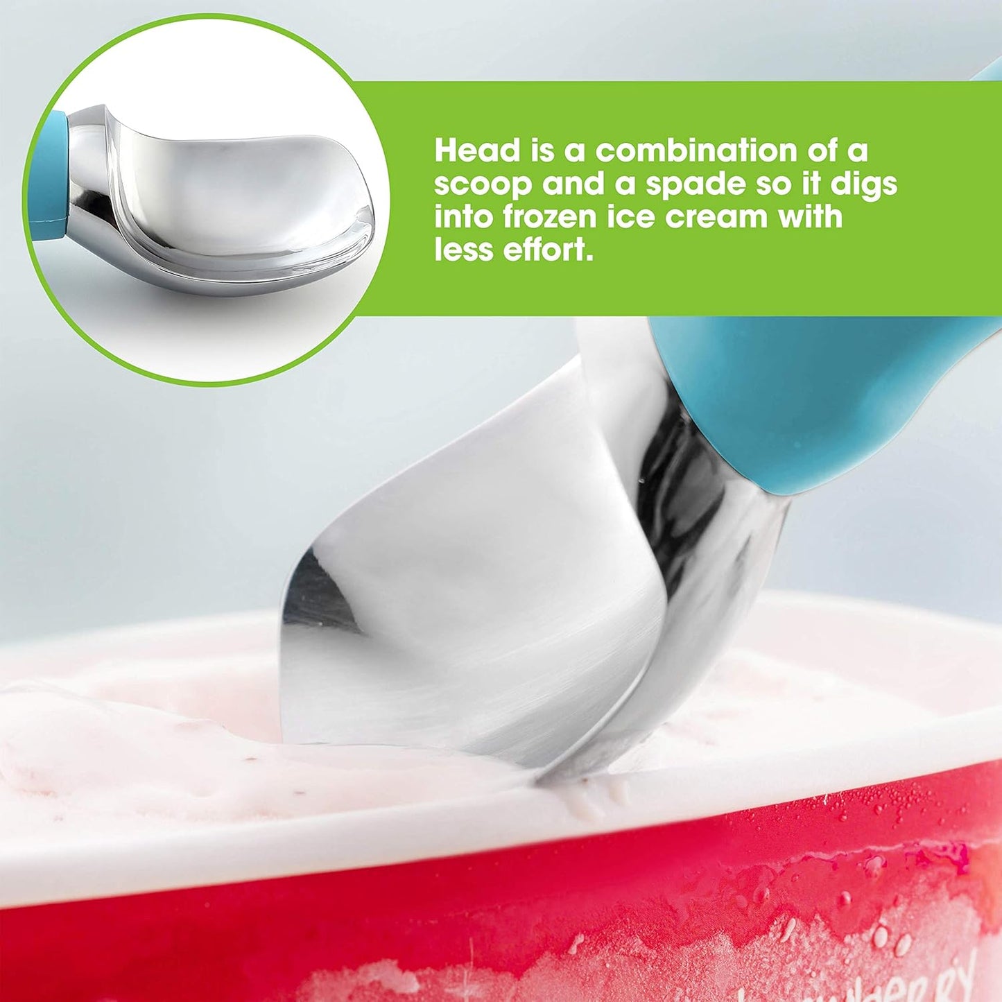 Spring Chef Stainless Steel Ice Cream Scoop with Soft Grip Handle - Heavy Duty Ice Cream Scooper for Frozen Yogurt, Gelato, Sundae, Melon, Sundae - Dishwasher Safe Premium Kitchen Tool - Aqua Sky