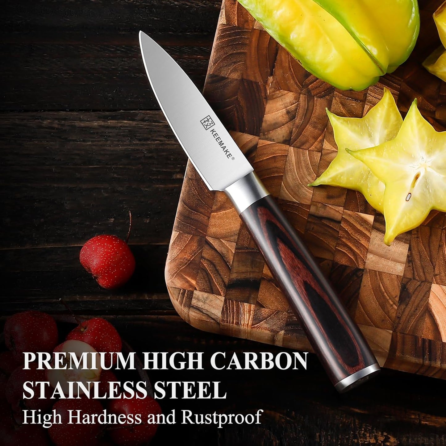 KEEMAKE 3.5 inch Paring Knife 3.5 Inch, Fruit Knife German High Carbon Stainless Steel Blade, Pakkawood Handle Small Kitchen Knife with Gift Box