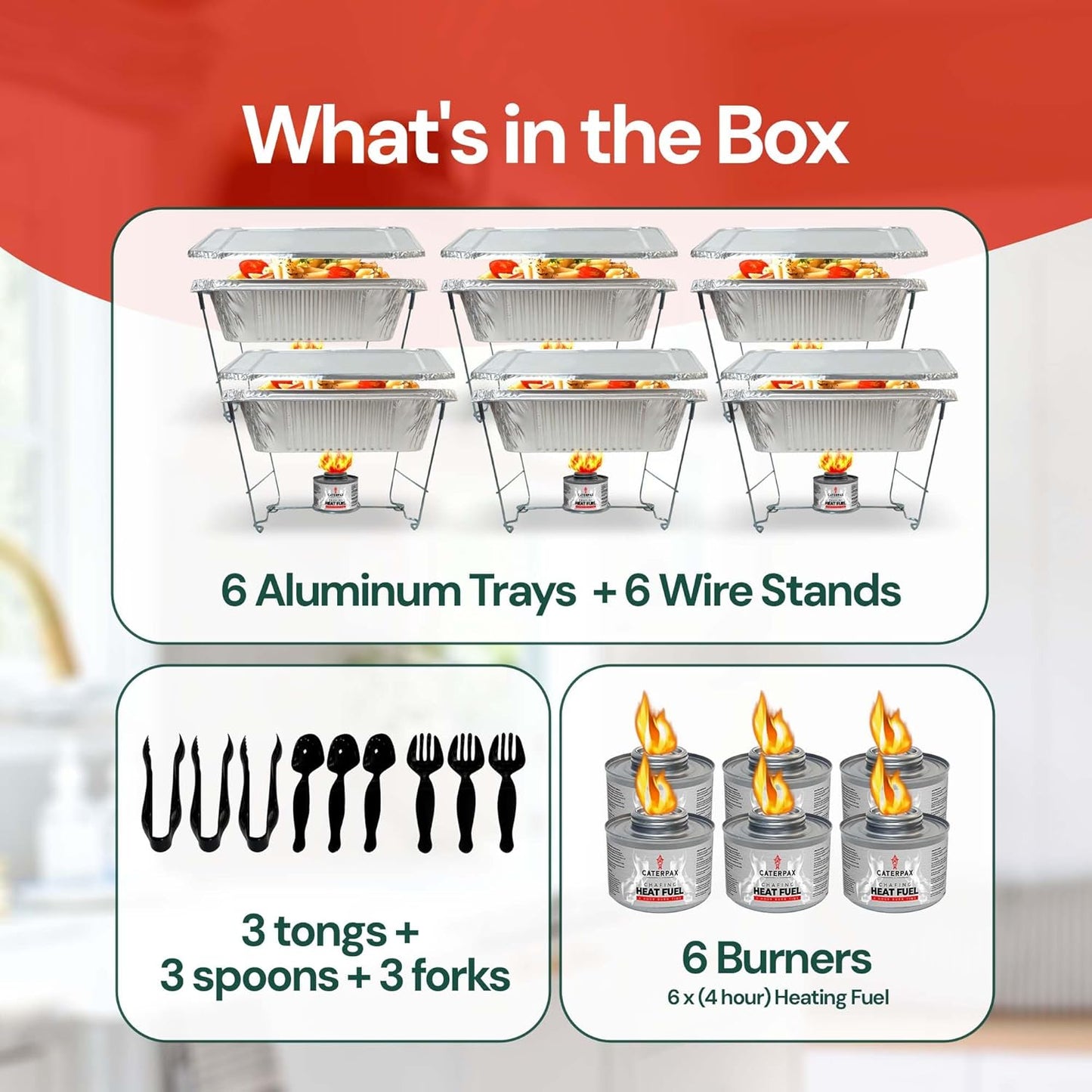 Disposable Chafing Dish Buffet Set (39 pcs) – Catering Food Warmers with Half-Sized Serving Pans, Covers, Foldable Racks, Utensils & Fuel Cans - Perfect for Buffets, Parties & Food Serving