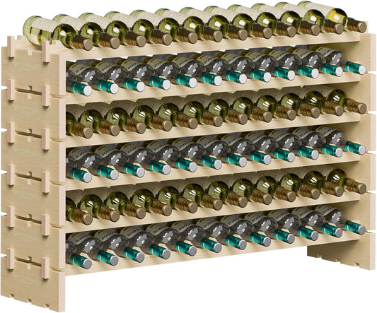 Smartxchoices 72 Bottles Stackable Modular Wine Rack, 6-Tier 72 Slots Floor Wine Storage Stand Wooden Wine Holder Display Shelves, Wobble-Free, Solid Wood, Floor Free Standing