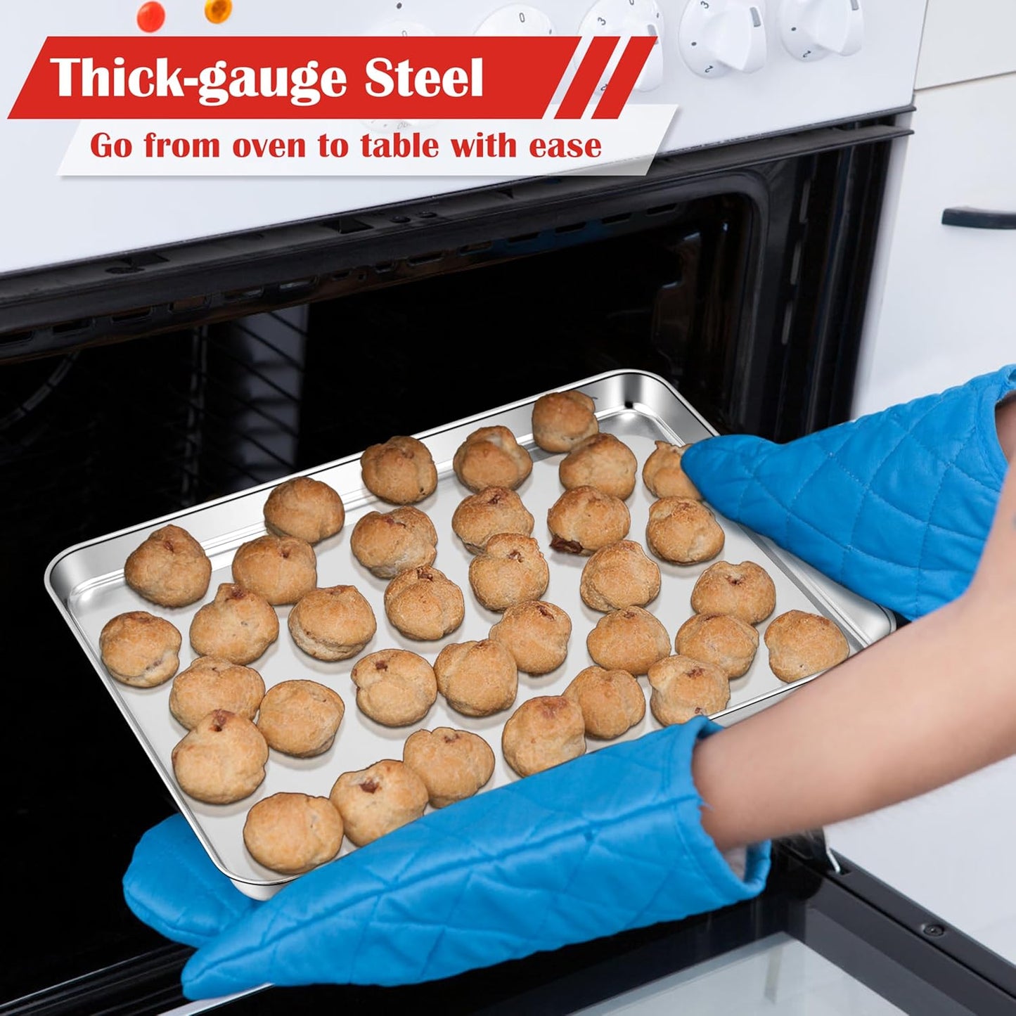 E-far Cookie Sheets for Baking, 18”x13” Stainless Steel Baking Sheet Pans for Oven, Large Non Toxic Metal Baking Tray for Baking Roasting, Healthy & Rust Free, Mirror Finish & Dishwasher Safe, 2 Pack
