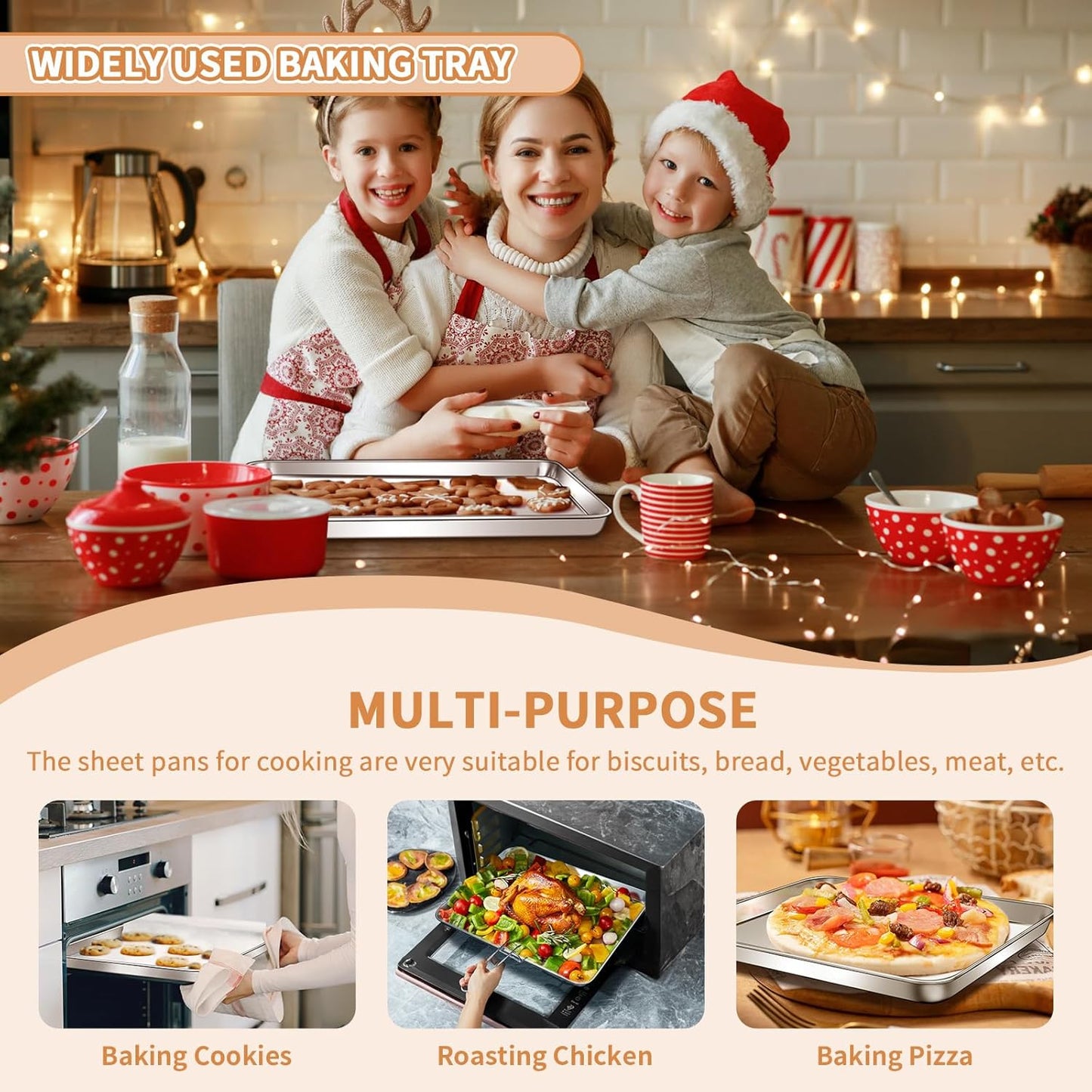 Stainless Steel Baking Sheet Set of 2, Deedro Cookie Sheet Metal Baking Pan Oven Tray, Non Toxic & Heavy Duty, Rust Free & Mirror Finish, Easy Clean & Dishwasher Safe, 20 x 14 x 1.3 Inch