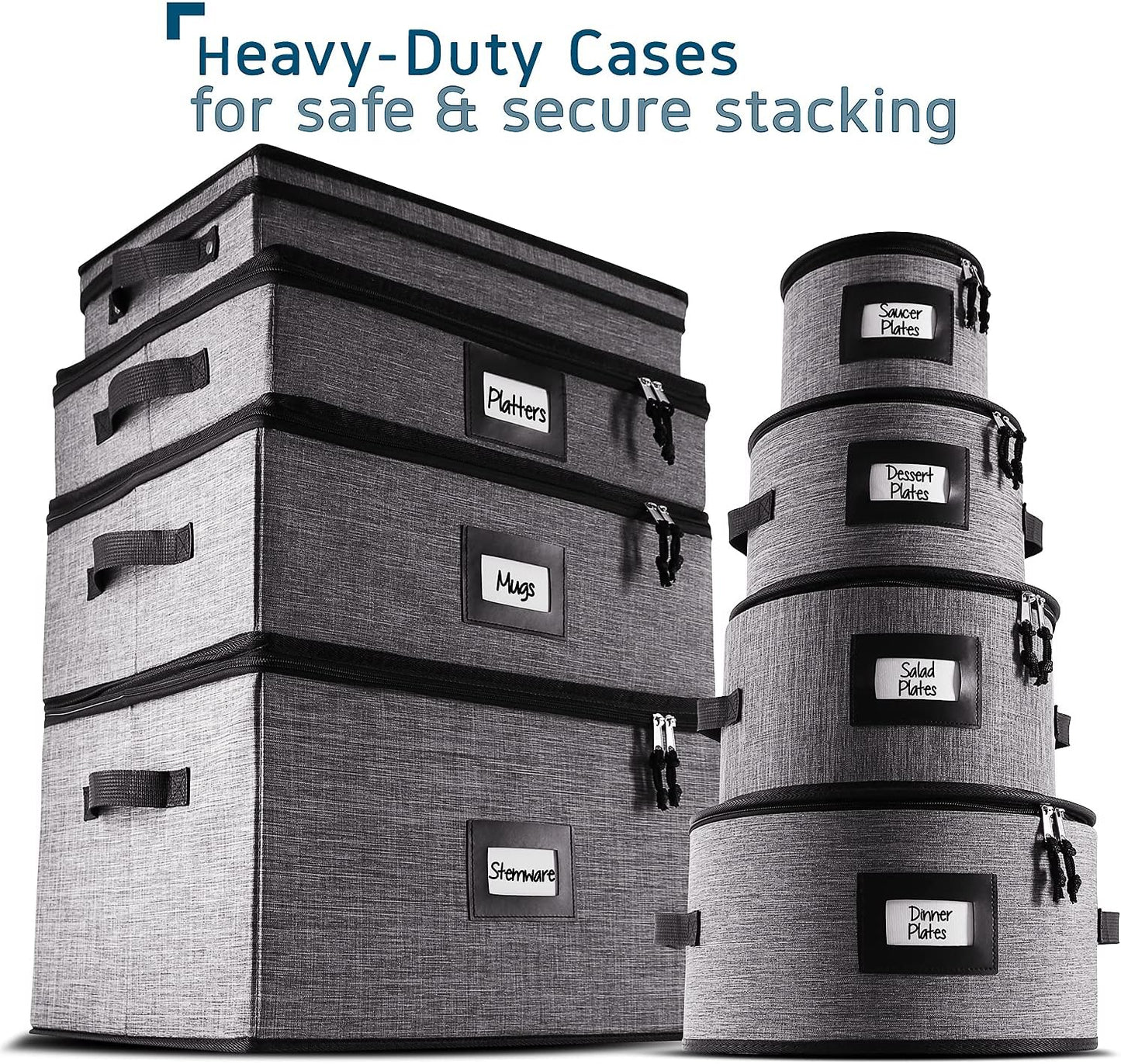 Hearth & Harbor Coffee Mug Storage, Quilted and Stackable Coffee Cup Storage Organizer for Service of 12, Mug Storage Box with Dividers, China Containers Hard Shell for Moving and Organization, Grey