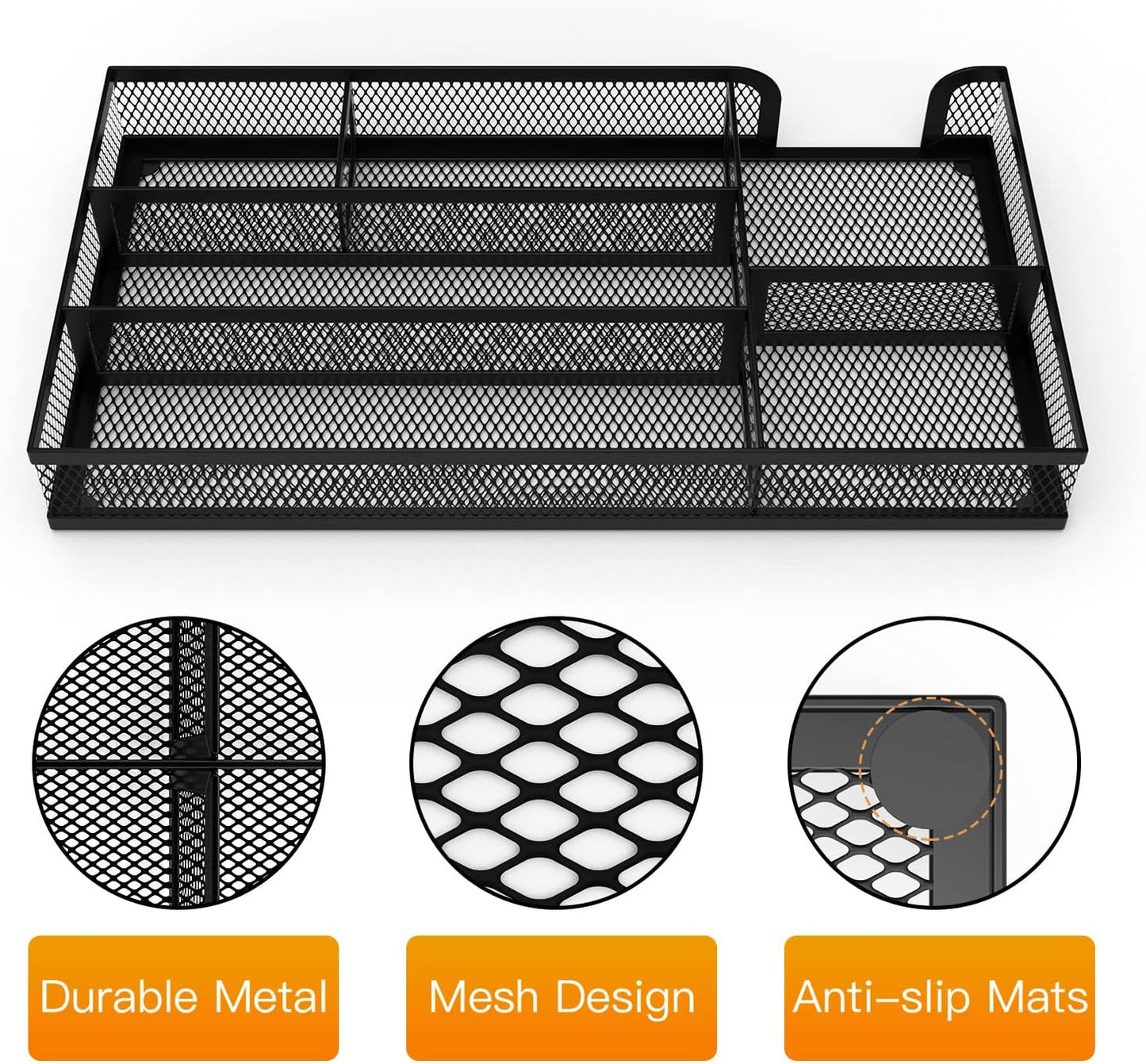 Desk Drawer Organizer, Metal Mesh Dividers Organizer (Blak-2P, Small)