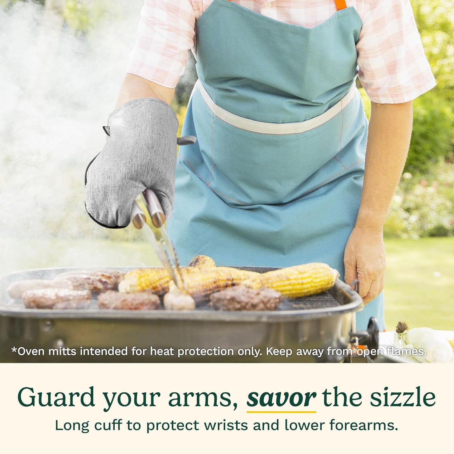 Cuisinart Kitchen Oven Mitts – Heat-Resistant Kitchen Mitts for Oven with Non-Slip Neoprene Palm, Long Cuff, and Cotton Filling – Durable Oven Gloves for Cooking, Baking, & Grilling (Chambray)