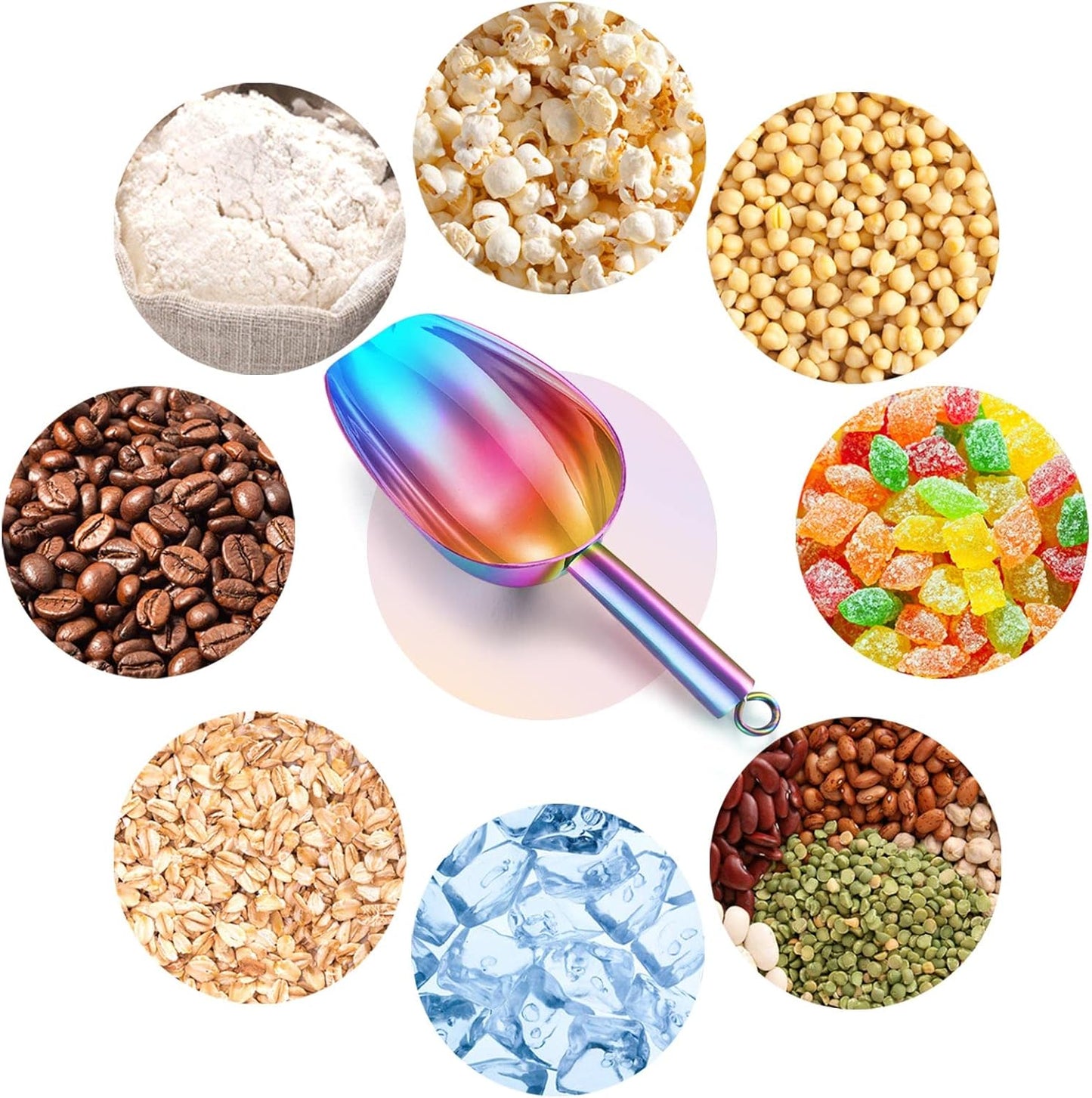 TeamFar Ice Scoop, 5oz Stainless Steel Canister Small Ice Candy Scoop for Kitchen Dispenser Buffet Jars, Healthy & Sturdy, Multi-use & Mirror Finish, Dishwasher Safe-2 PCS