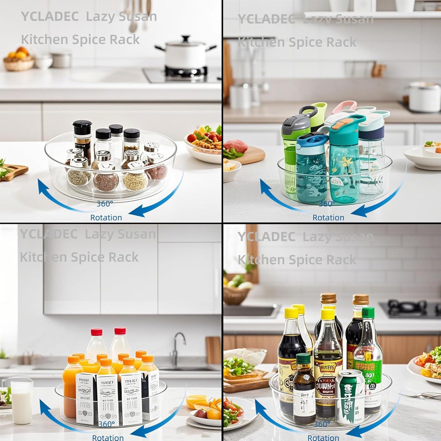 6 Pack Lazy Susan 11.5" Inch Turntable Organizer Organization Storage Container Bins Spice Rack Cabinet Rotating Condiment for Pantry Countertop Kitchen Vanity Bathroom Jewelry Holder Clear