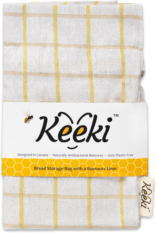 Keeki Bag - The Original Beeswax Lined Bread Bag for Homemade & Sourdough | Reusable Linen Bread Storage | Beeswax Wrap Alternative | Plastic-Free Storage w/Wide Opening & Drawstring Closure - Yellow