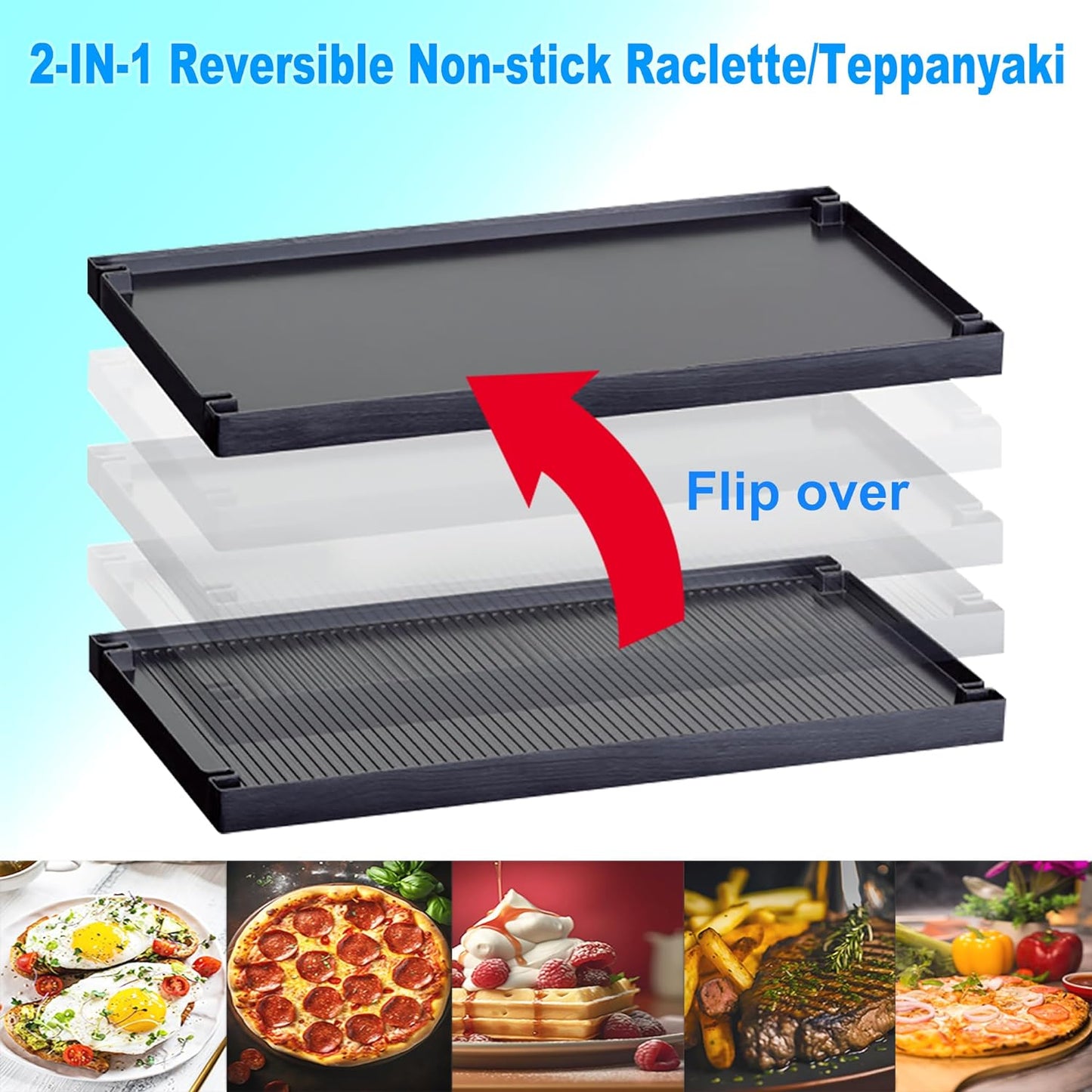 TAMARIT Raclette Party Grill Portable Indoor Electric Korean BBQ Grill 2 in 1 Raclette Table Grill with Nonstick Coating Grill Plate 4 Pizza Pans 8 Cheese Trays Upper & Lower Heater,PFAS-No