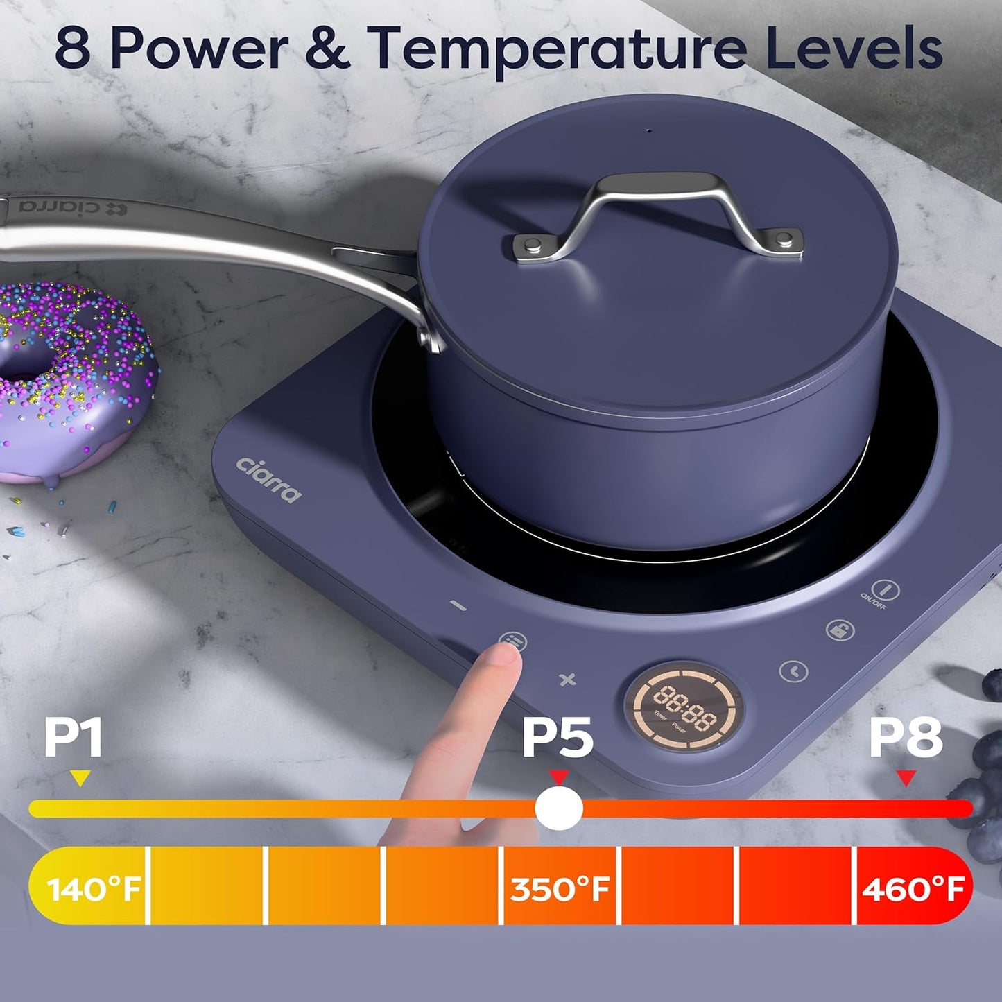 CIARRA CATIH1A-M Portable Induction Cooktop, Slim Single Electric Countertop Burner with Sensor Touch and Digital time, Blue