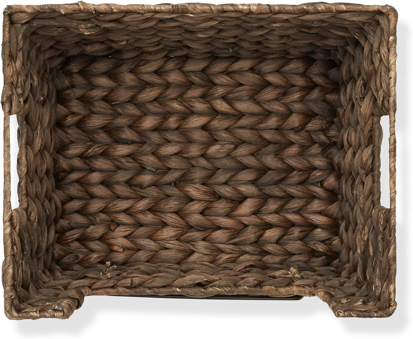 Casafield Set of 2 Water Hyacinth Pantry Baskets with Handles, Chalkboard Labels, and Marker - Espresso, Wide Woven Storage Bin Organizers for Kitchen Shelves