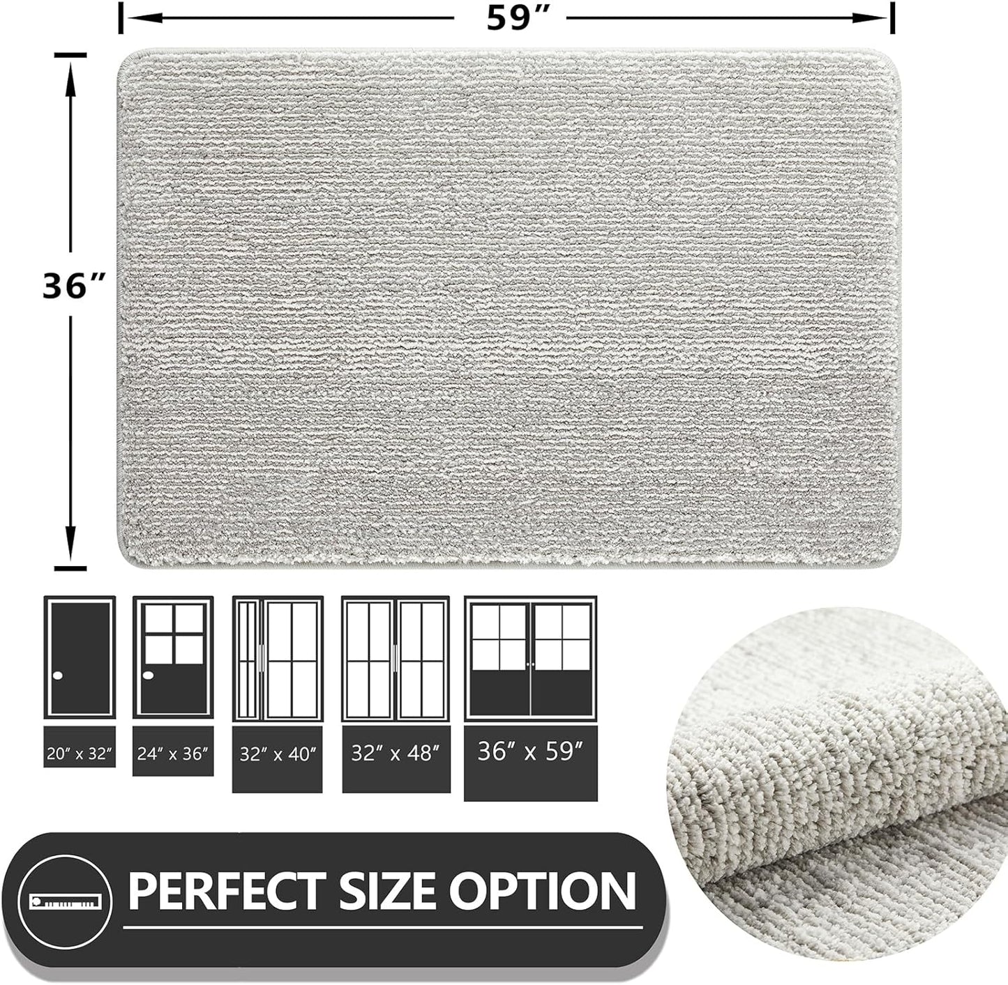 REFETONE Indoor Doormat, Front Door Mat 36"x59" Absorbent Rubber Backing Non Slip Back Door Mats, Washable Low-Profile Inside Floor Mat Door Rugs for Entryway, Resist Dirt Mud Mat for Dogs, Grey