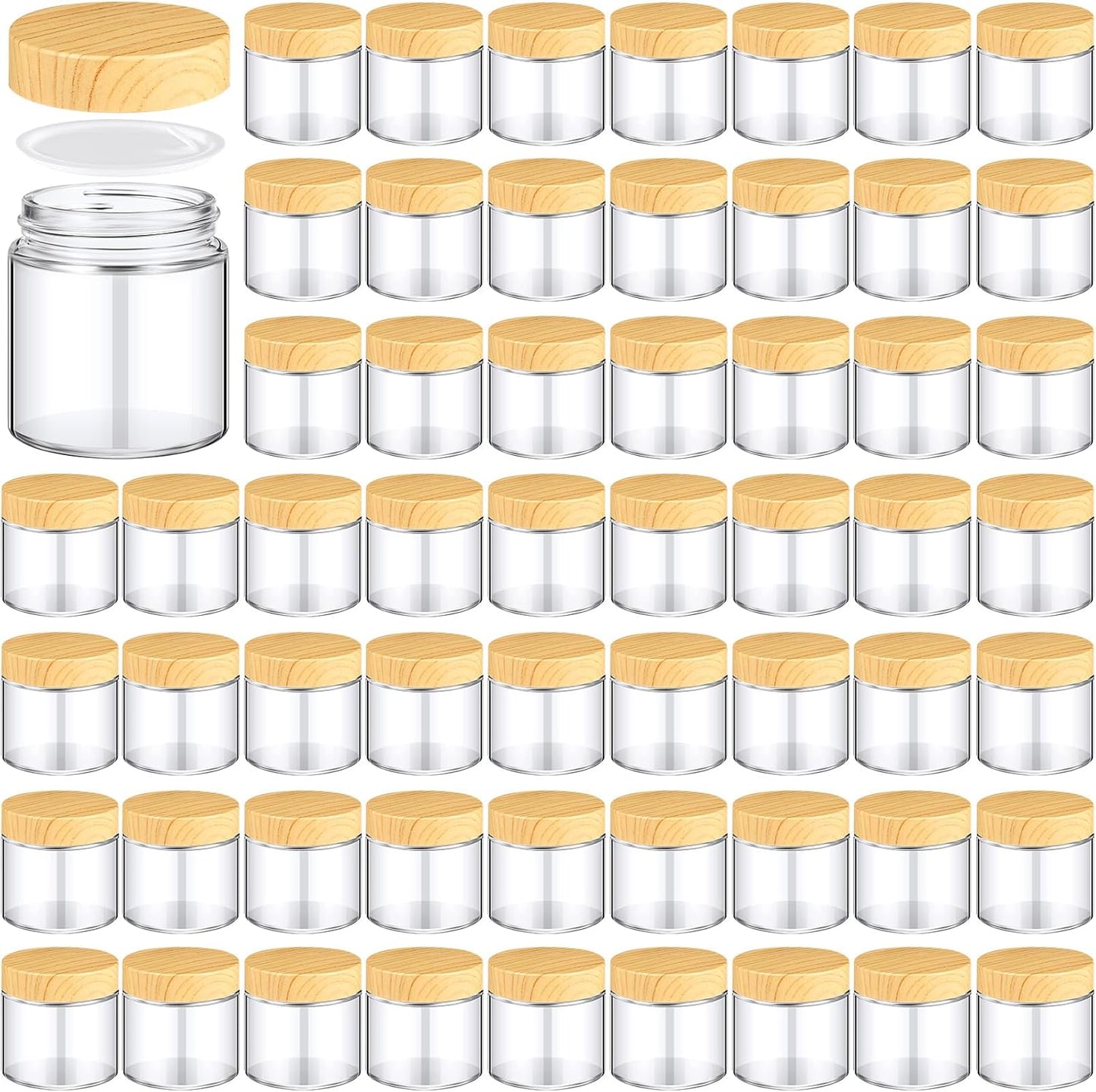 Norme 96 Pcs Glass Jars with Lids Empty Small Glass Containers and Inner Liners Reusable Cosmetic Jars Round Airtight Bottles with Plastic Woodgrain Lids for Travel (4oz)