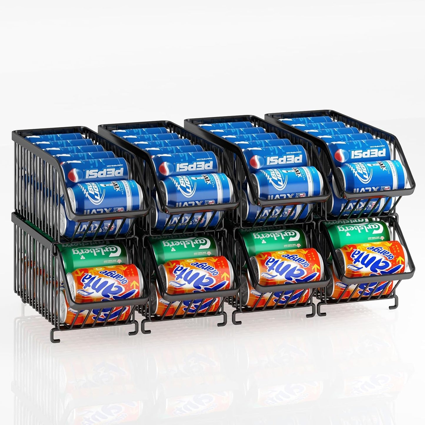 GILLAS 8 Pack Stackable Soda Can Organizer for Refrigerator, Can Holder Dispenser, Canned Food Storage Rack for Fridge, Kitchen, Countertops, Cabinets, Black