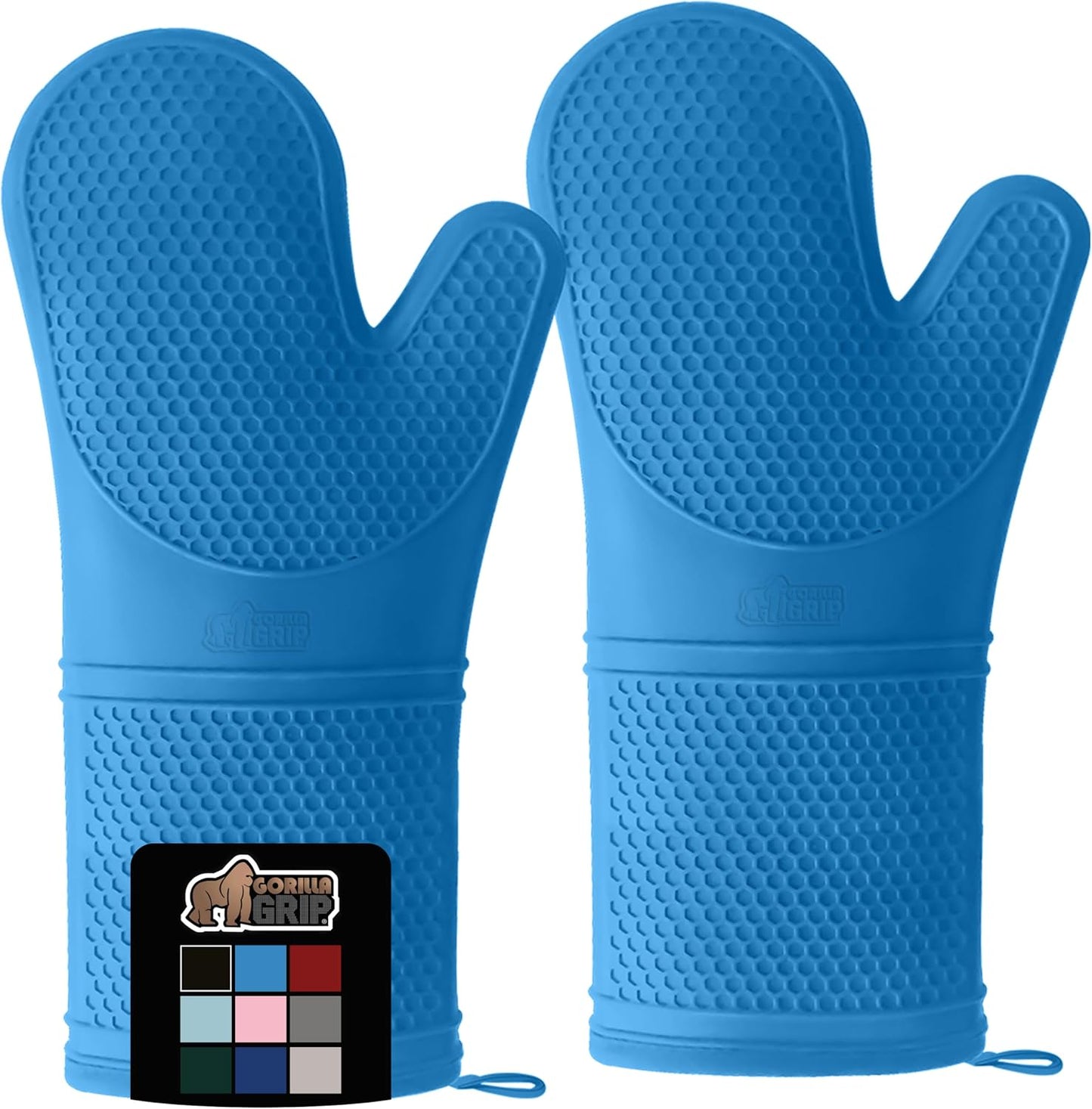 GORILLA GRIP BPA-Free Soft Silicone Oven Mitts, 14.5x8.3, Heat Resistant and Waterproof Cooking Gloves, Thick Cotton Lining, Flexible Gripping for Baking Grilling, Kitchen Potholders Set of 2, Aqua