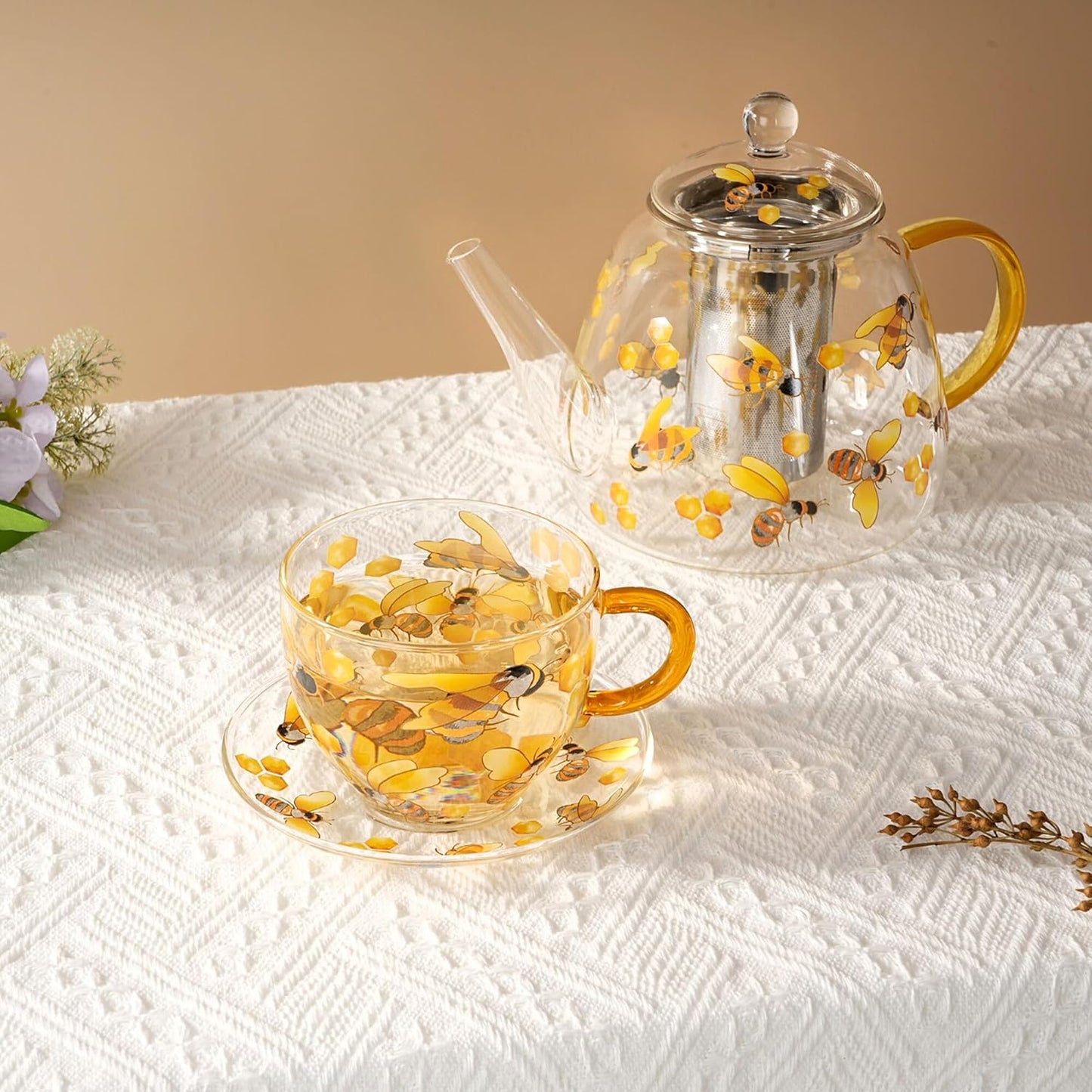 Heat-Resistant Glass Teapot with Infuser (Honey Bee)
