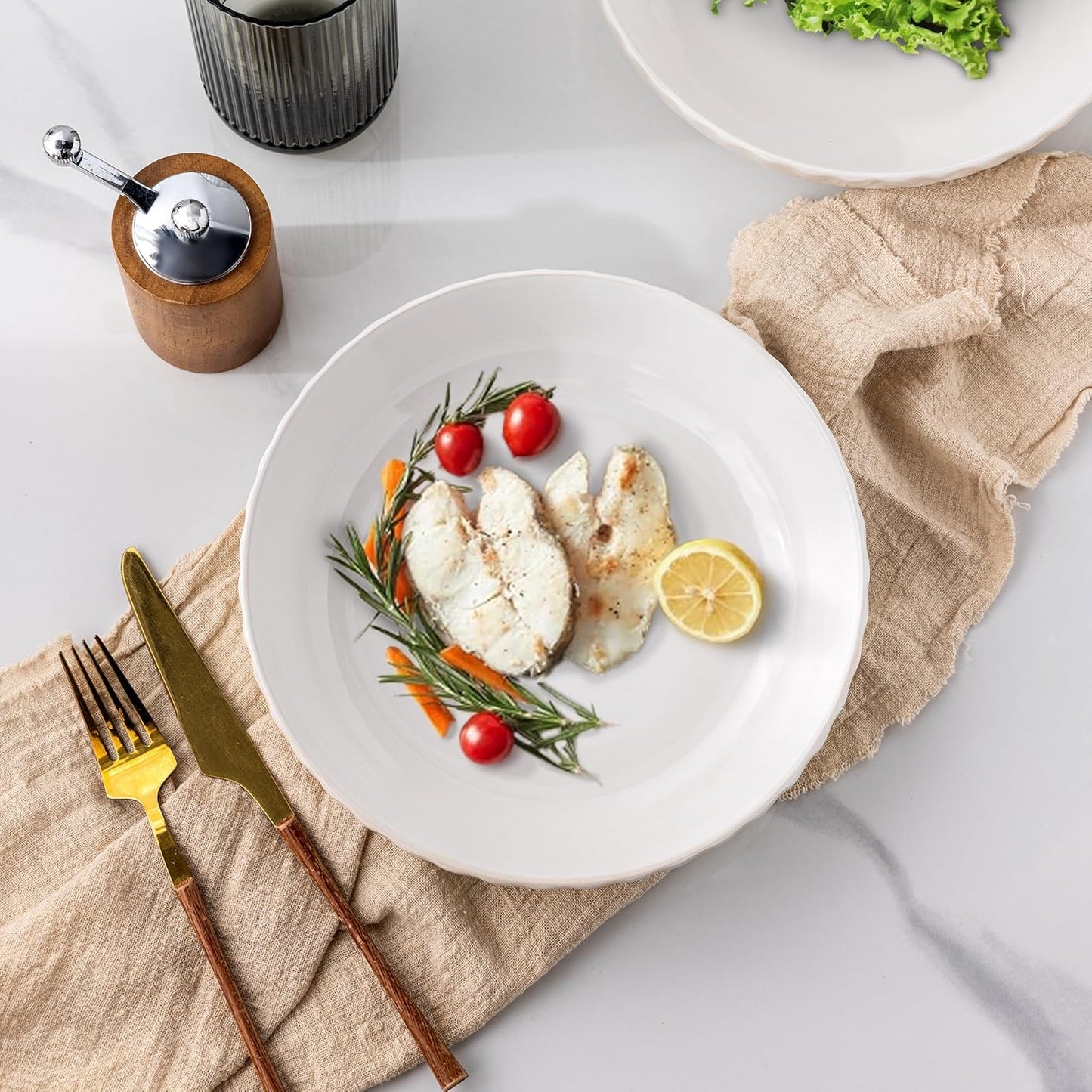 GBHOME 8.5'' Large Pasta Bowls, 38 Ounce Stoneware Salad Bowls for Kitchen, Ceramic Serving Bowls With Textured Pattern for Pasta,Fruit, Stews,Noodle, House-warming Gift,Set of 4