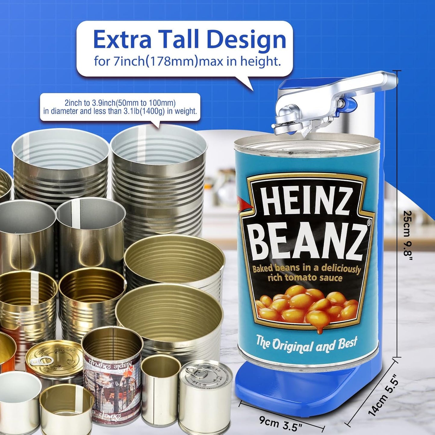 Davivy Electric Can Opener,Stainless Steel Slim Automatic Can Opener,One Touch Easy to Use for Arthritis (Silver+Royal Blue)