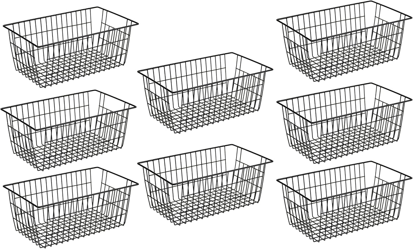 SANNO Large Freezer Baskets Metal Storage Organizer Bin Basket Wire Storage Basket for Kitchen Pantry Bathroom Large Metal Farmhouse Food Fruit Produce Organizer Bins,black,8