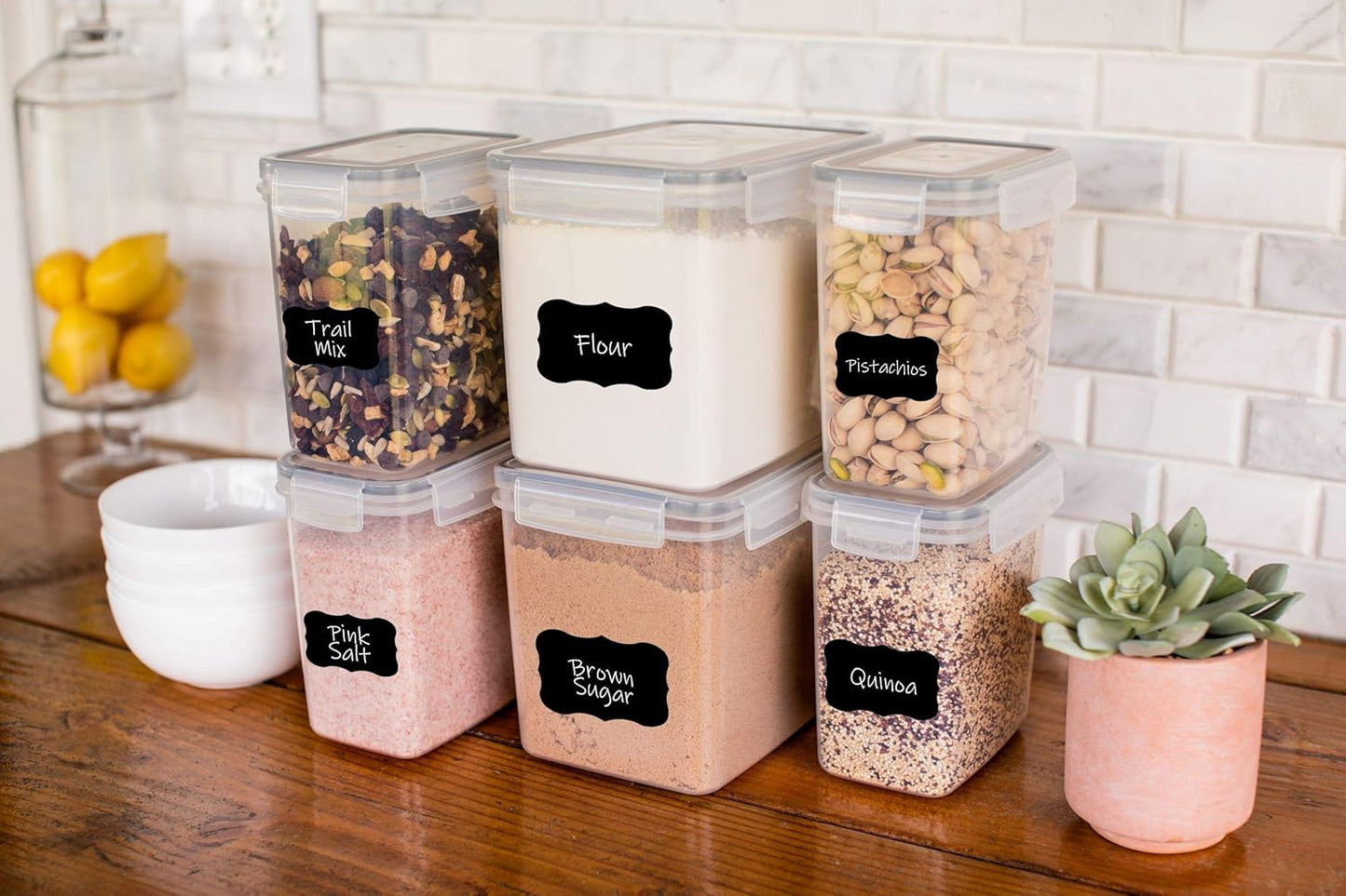Simply Gourmet Airtight Food Storage Containers with Lids – 6 Piece Assorted Size Kitchen Pantry Organization Set, BPA-Free Clear Plastic, Stackable Containers for Cereal, Flour, Sugar, Rice, Snacks