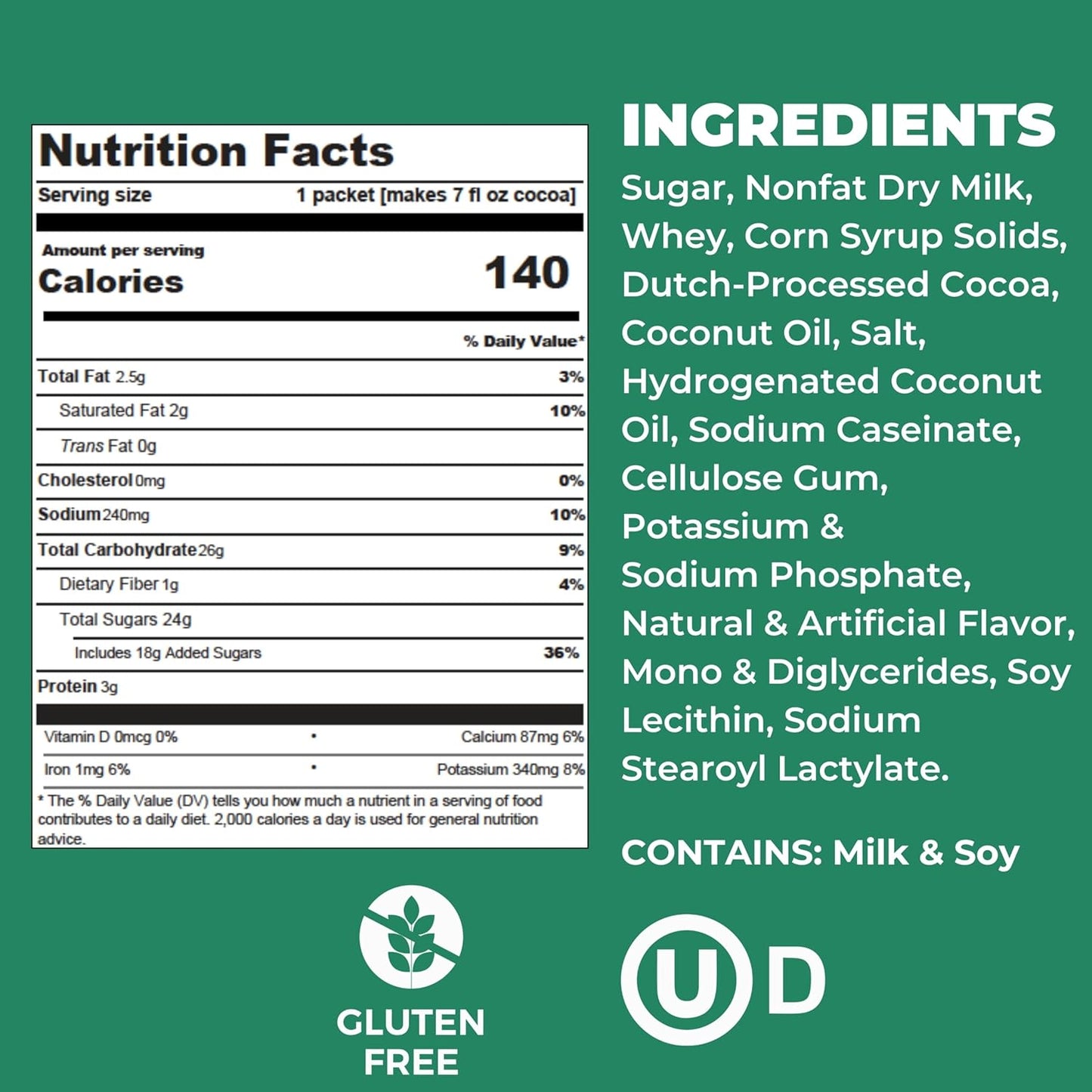 Cocoa Classics Mint Cocoa Mix, Hot Chocolate, Made with Nonfat Milk, Just Add Hot Water, Make Hot or Iced Cocoa, Gluten Free & Kosher Dairy Friendly, 1.25oz Packets (Pack of 36)