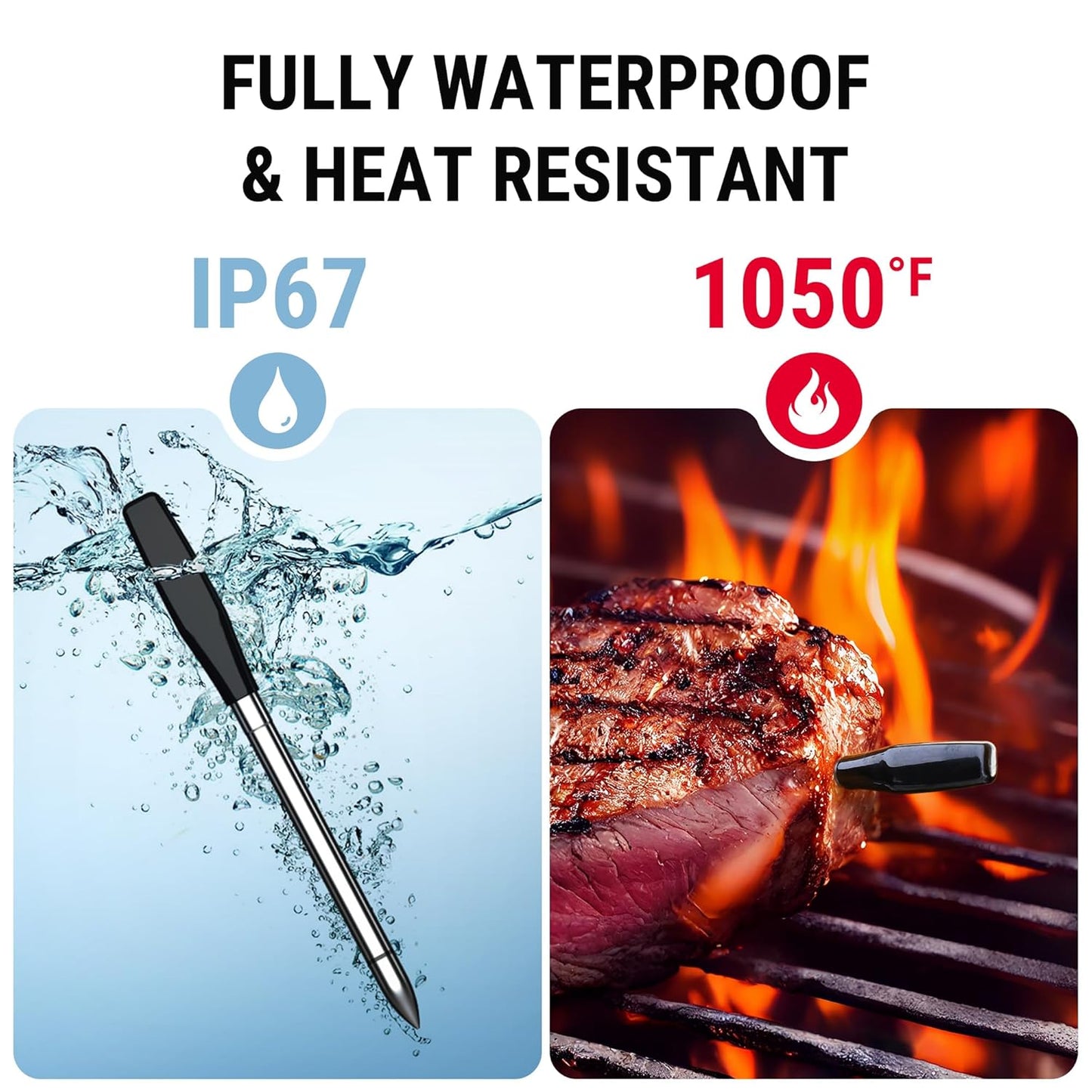 ThermoPro WiFi Bluetooth Wireless Meat Thermometer Digital, Unlimited Range,Detachable Thiner Meat Probe & Standalone Base,1050°F Heat Resistance,Food Thermometer for Cooking Grill Smoker Oven Fryer
