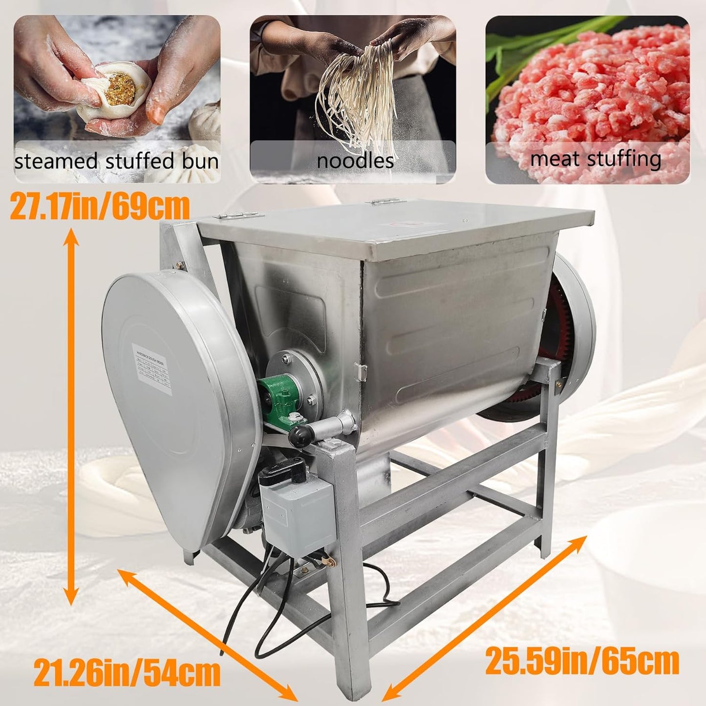 Commercial Dough Mixer, 15KG Stand Spiral Food Flour Mixer Dough Kneading Machine with 15.5 x 12 x 14inch Bowl Size and 90 Degree Tilt for Schools, Restaurant, 110V ﻿