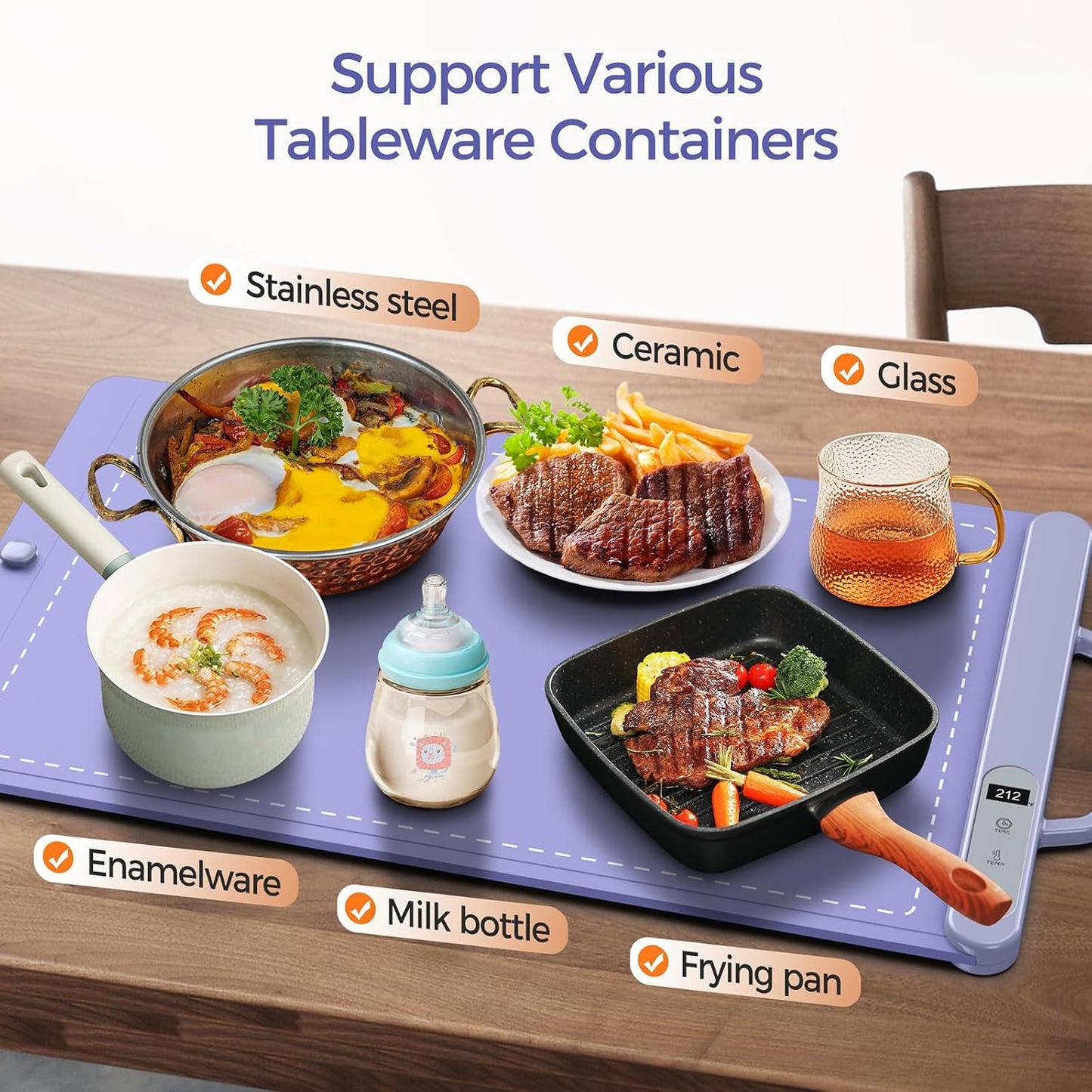 Electric Food Warming Mat with Adjustable Temperature, Upgrade High-tech Graphene Heating Film, Fast Full Surface Heating Mat, Roll Up Food Warmers for Parties Buffet (Purple)