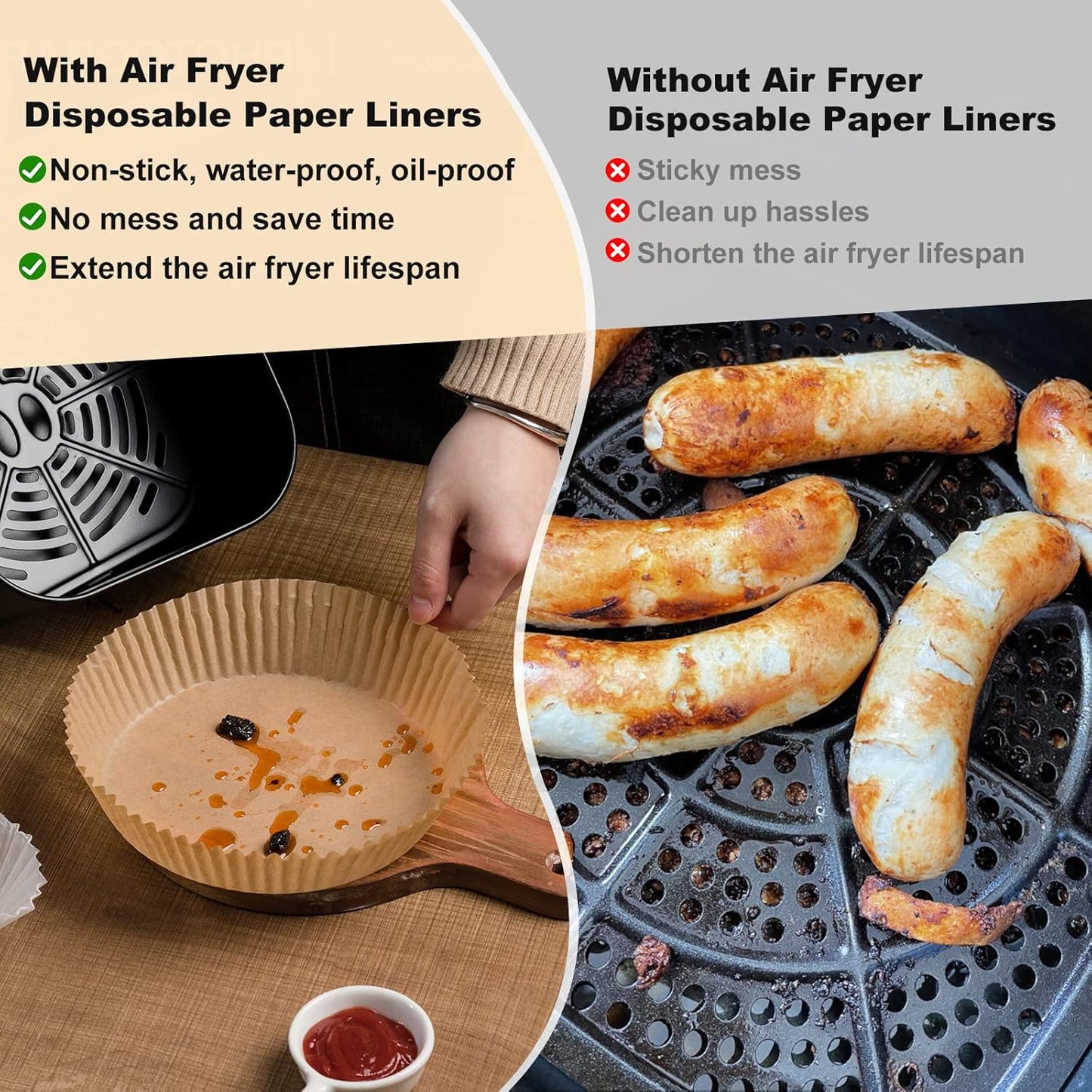 Air Fryer Liners for Najia, 50 PCS Air Fryer Paper Liners Disposable - 6.3 Inch Round Parchment Sheets for 2-4 qt Basket, Oil Proof Airfryer Paper Liner for Baking Cooking Food